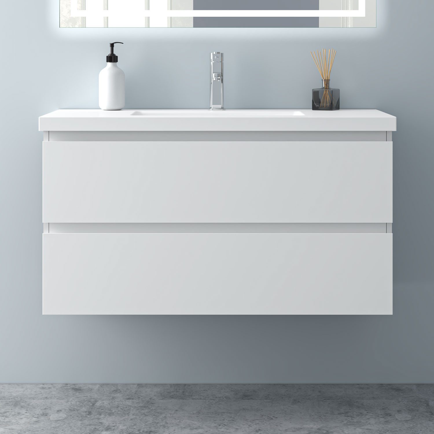 Aica Sanitär Waschtisch Waschtische Unterschrank MDF hängend mit Wachbecken Badmöbel Set 100CM – Bild 3 von 5