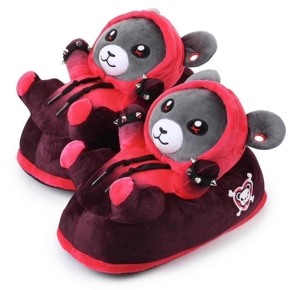 Corimori Tier Pantoffeln für Erwachsene Einheitsgröße 34-44 Plüsch Hausschuhe (Packung) EU Einheitsgröße 34-44, Punk Teddy Ember, Bär, Kinder und Erwachsene