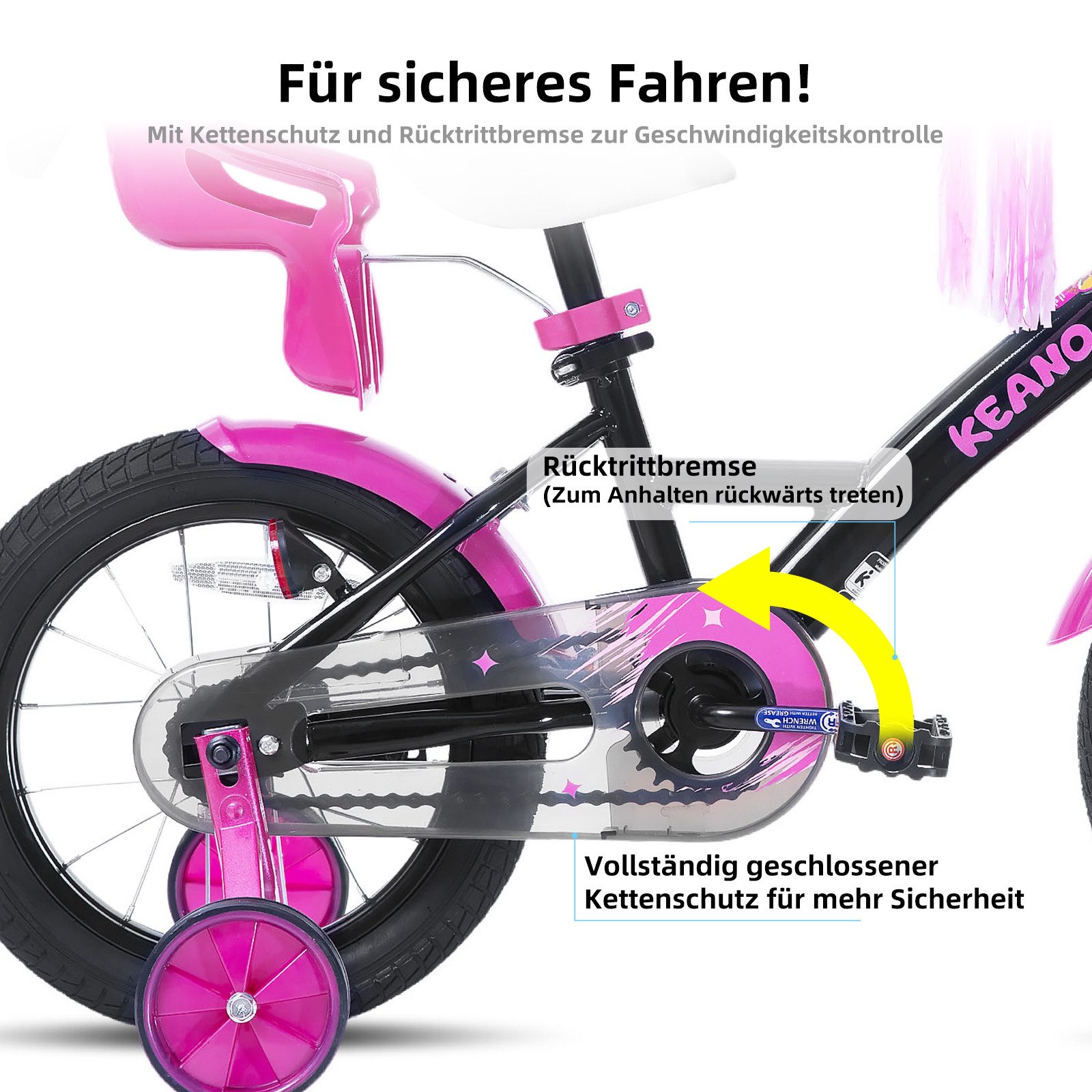 JOYSTAR Kinderfahrrad Mädchenfahrrad 14/16/18/20 Zoll mit Hochkarbonstahlrahmen, mit Puppensitz und Korb,Stützräder, Luftschlangen, Schutzblechen