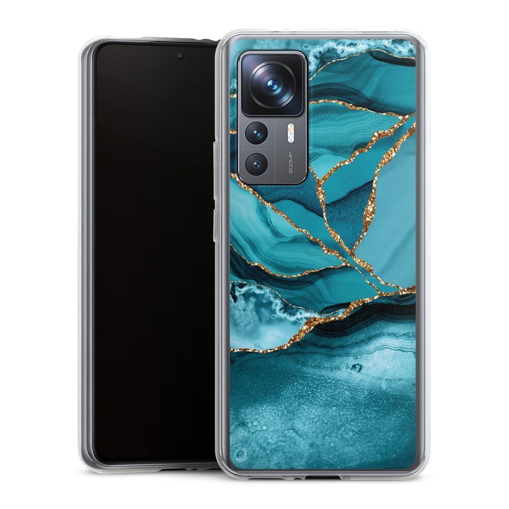 DeinDesign Handyhülle Edelstein Glitzer Look Marmor Eisblaue Marmor Landschaft, Xiaomi 12T Pro 5G Silikon Hülle Bumper Case Handy Schutzhülle