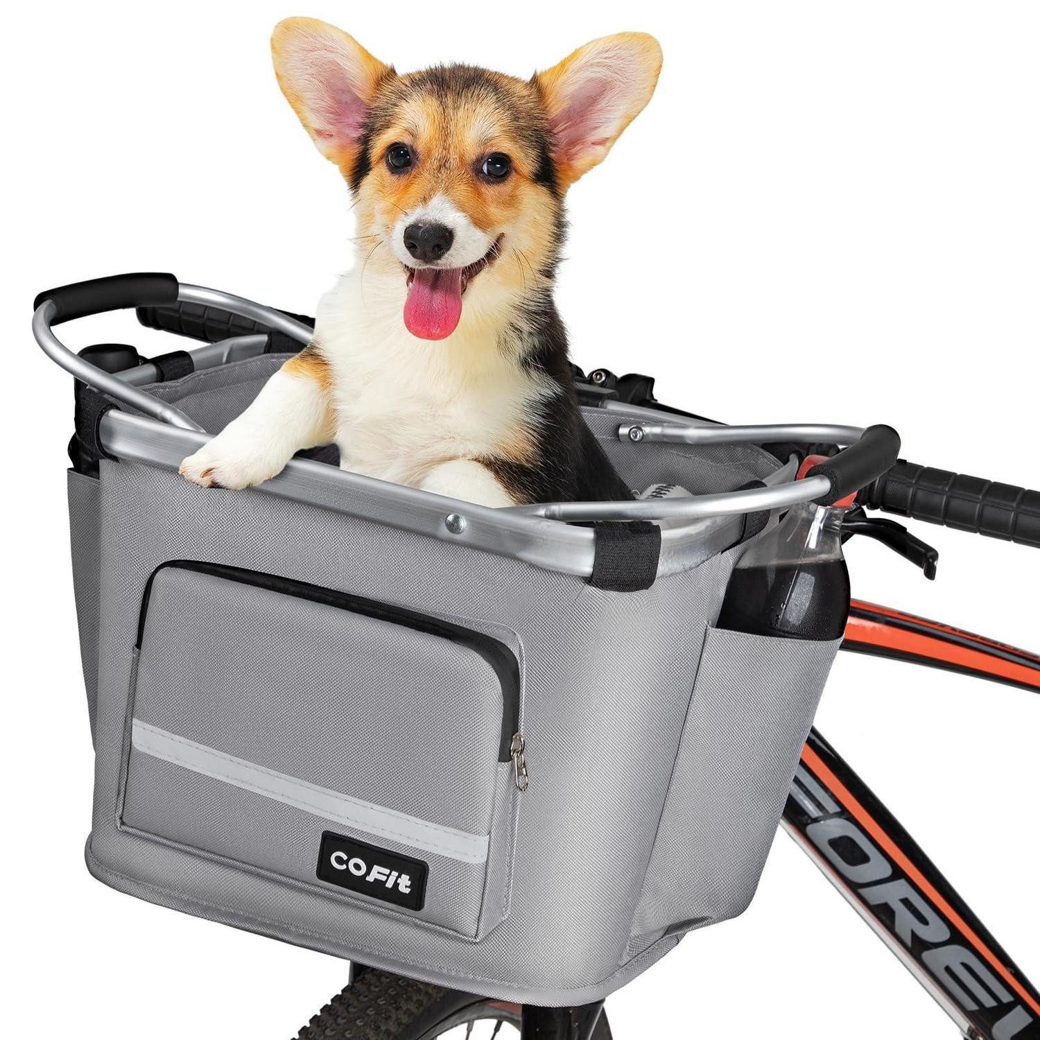 LuxusKollektion Fahrradkorb Fahrradkorb Hund faltbar m. Regenhülle Grau