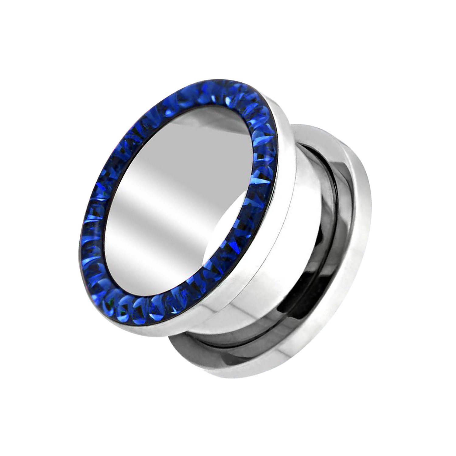 Taffstyle Plug Ohr Tunnel Piercing Kristallen Epoxy Schutzschicht Chirurgenstahl (Flesh Tunnel mit Ferido Kristallen und Epoxy Schutzschicht mit Schraubverschluss)