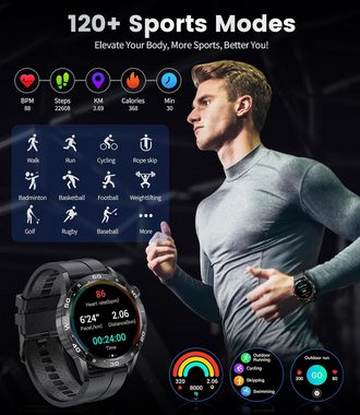 ESFOE Herren's Bluetooth-Anruf Fitness-Tracker IP68 Wasserdicht Smartwatch (3,6 cm/1,43 Zoll, Android/iOS), mit Gesundheitsmonitor, 24 Stunden Schrittzähler Multisport-Tracker