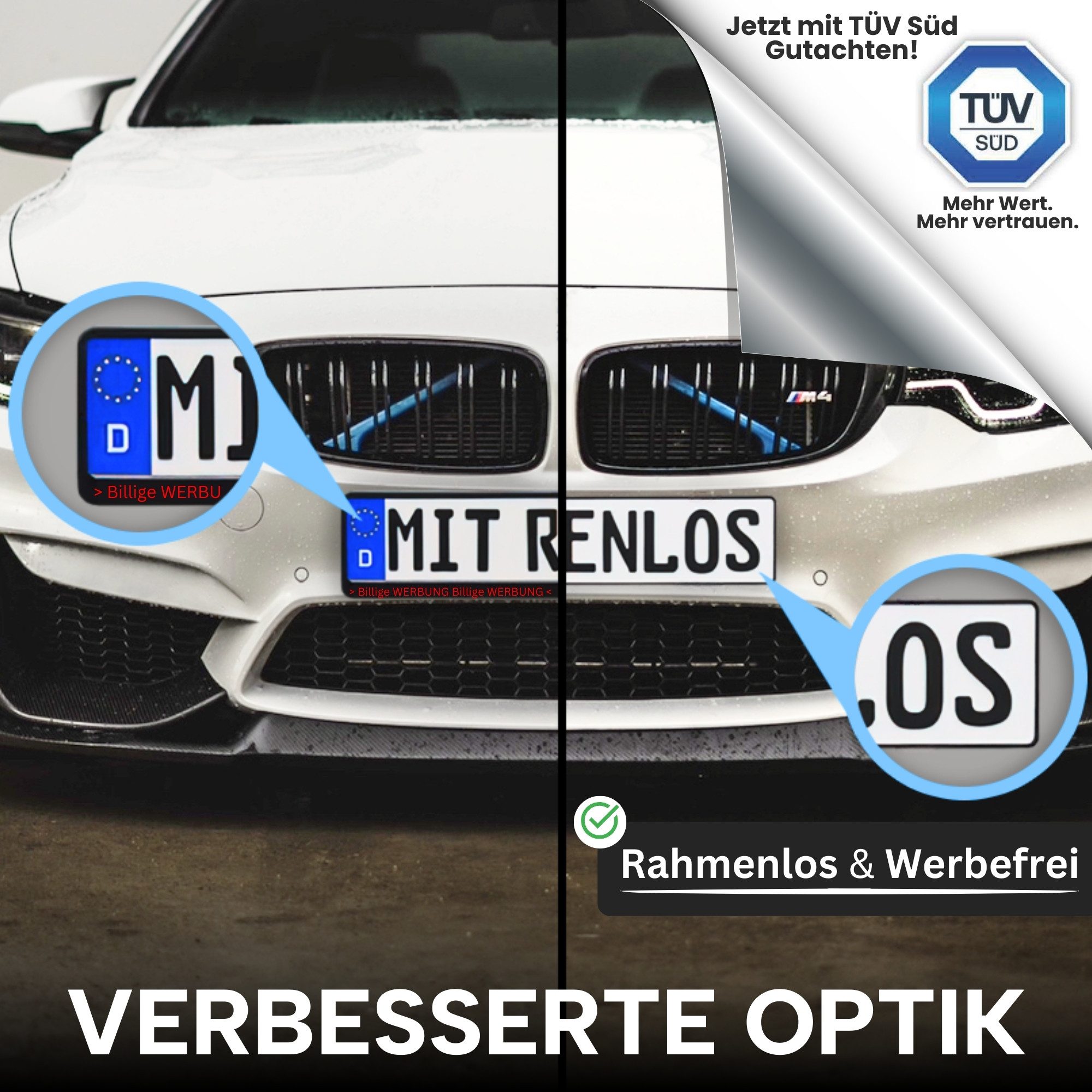 IVALITY Kennzeichenhalter Magnet - 100% Legal - Rahmenlose Halterung für 2 ALU Kennzeichen, (Das ORIGINAL - Premium Set -, 2-St., 100% Legal), Stärkste Magnete weltweit