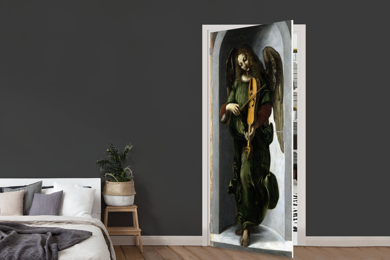 da in St), MuchoWow mit Grün cm Leonardo - Ein (1 bedruckt, einer 75x205 Türtapete Fahne Engel Vinci, Tür, für Matt, Fototapete Türaufkleber,