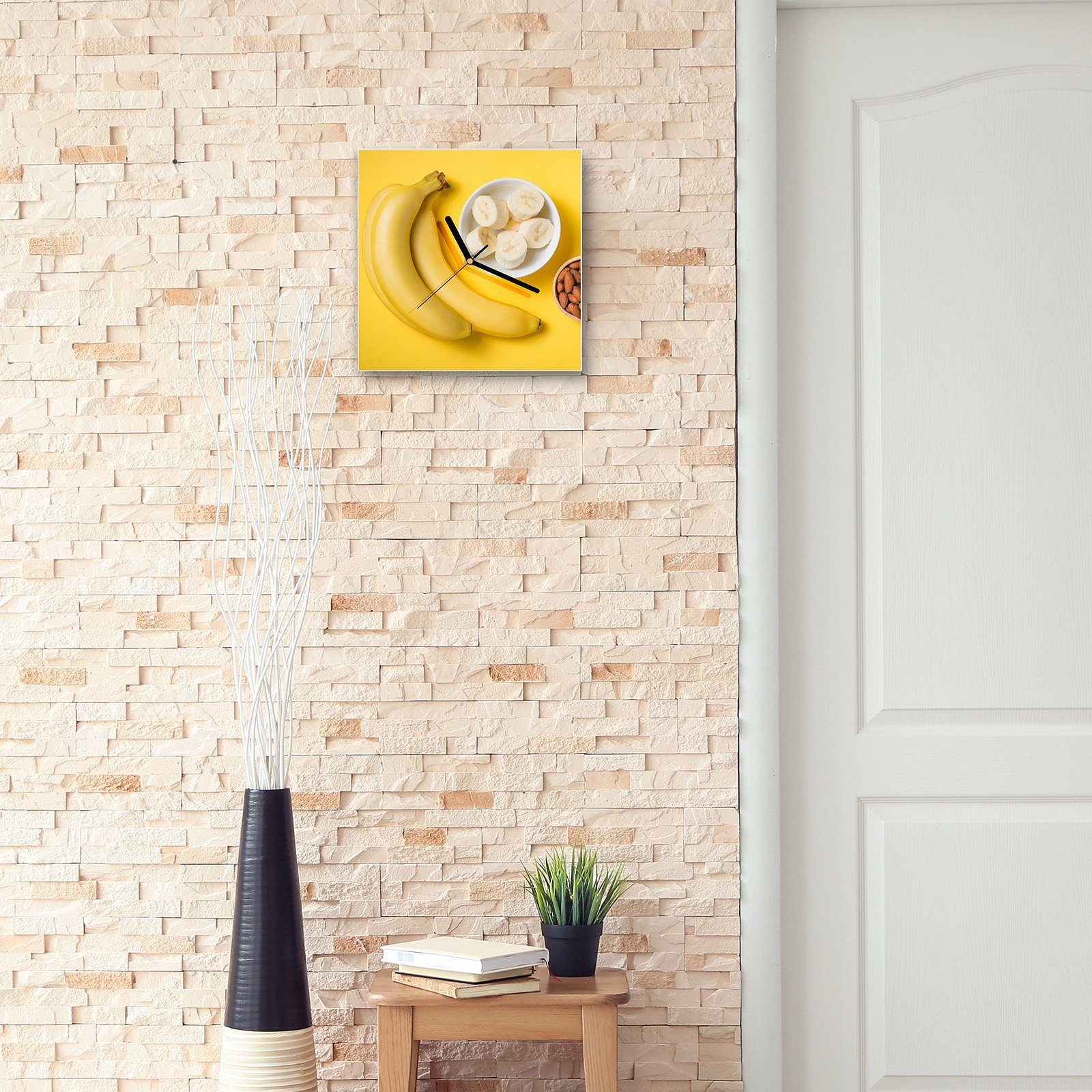 ganz 30 Primedeco Wandkunst 30 x Glasuhr und Motiv geschnitten mit Größe cm Wanduhr Wanduhr Bananen