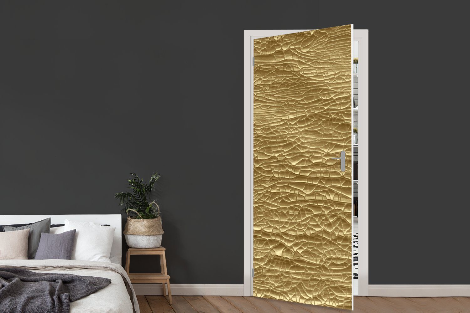 - Tür, MuchoWow für 75x205 Türaufkleber, St), - Matt, bedruckt, Farbe Gold (1 Abstrakt, cm Fototapete Türtapete