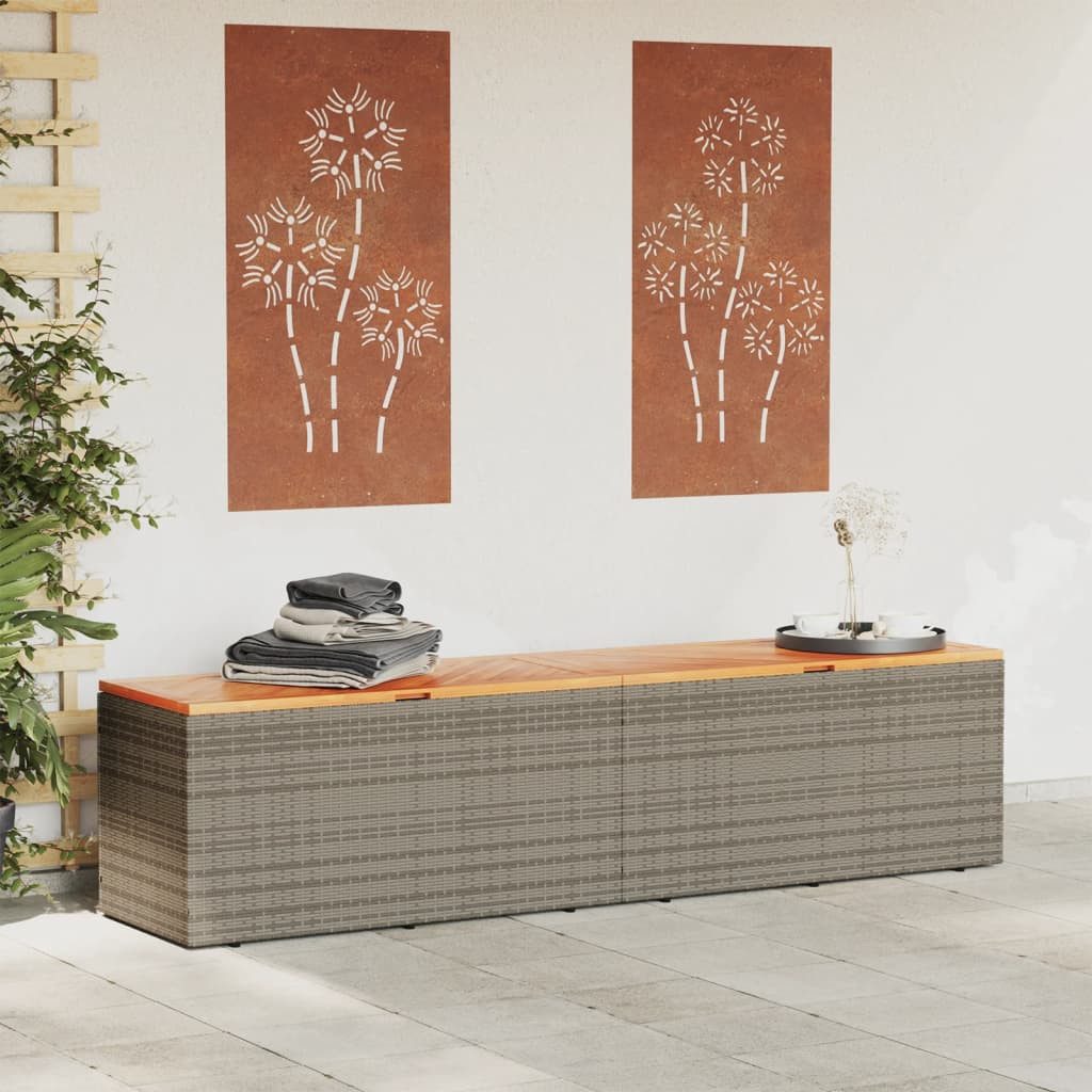 vidaXL Gartenbox Gartentruhe Grau 220x50x54 cm Poly Rattan nholz