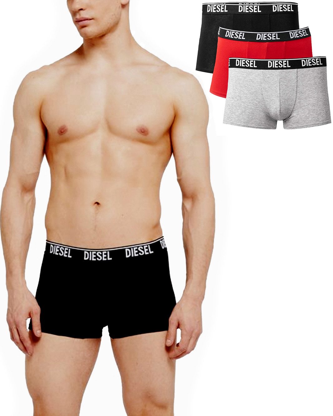 Diesel Боксерские мужские трусы, боксерки elastische Unterhose - SHAWN E5120 (1xSchwarz, 1xRot, 1xGrau) (3er-Pack)
