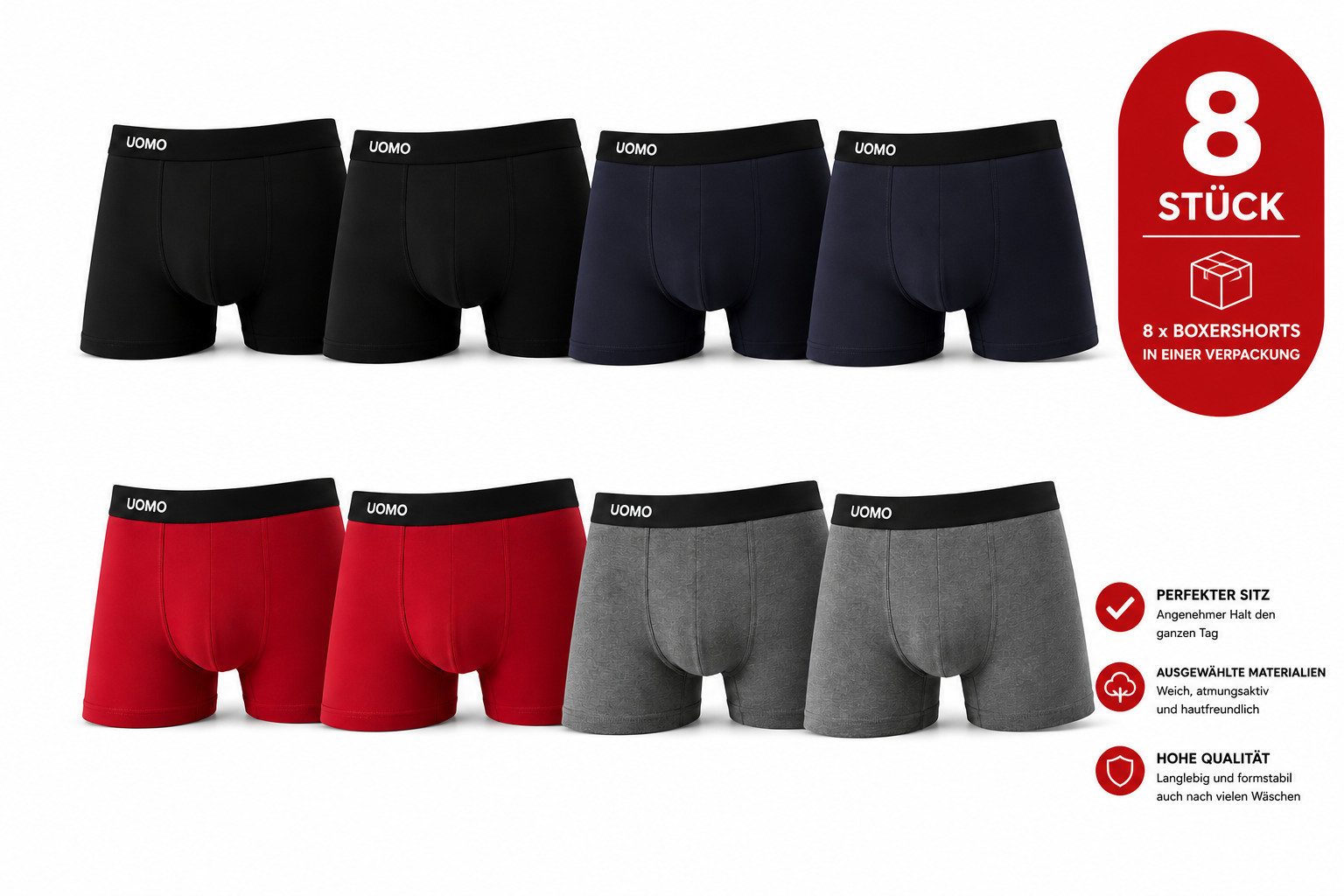 Jean&Pardian Boxershorts Uomo Retro Boxershorts 8er Pack aus 95% Baumwolle (8-St., 8er Pack)