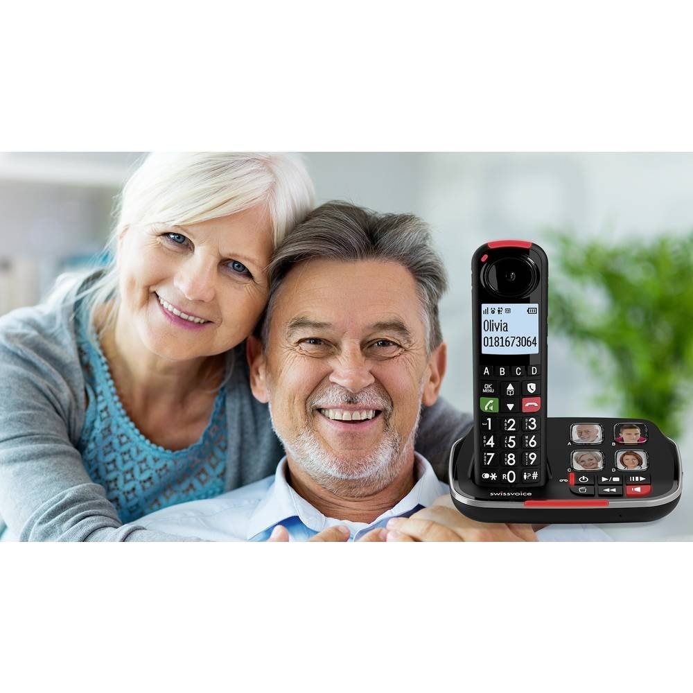 (Anrufbeantworter, mit Foto-Tasten, DECT und Swissvoice Telefon Freisprechen) Anrufbeantworter Seniorentelefon
