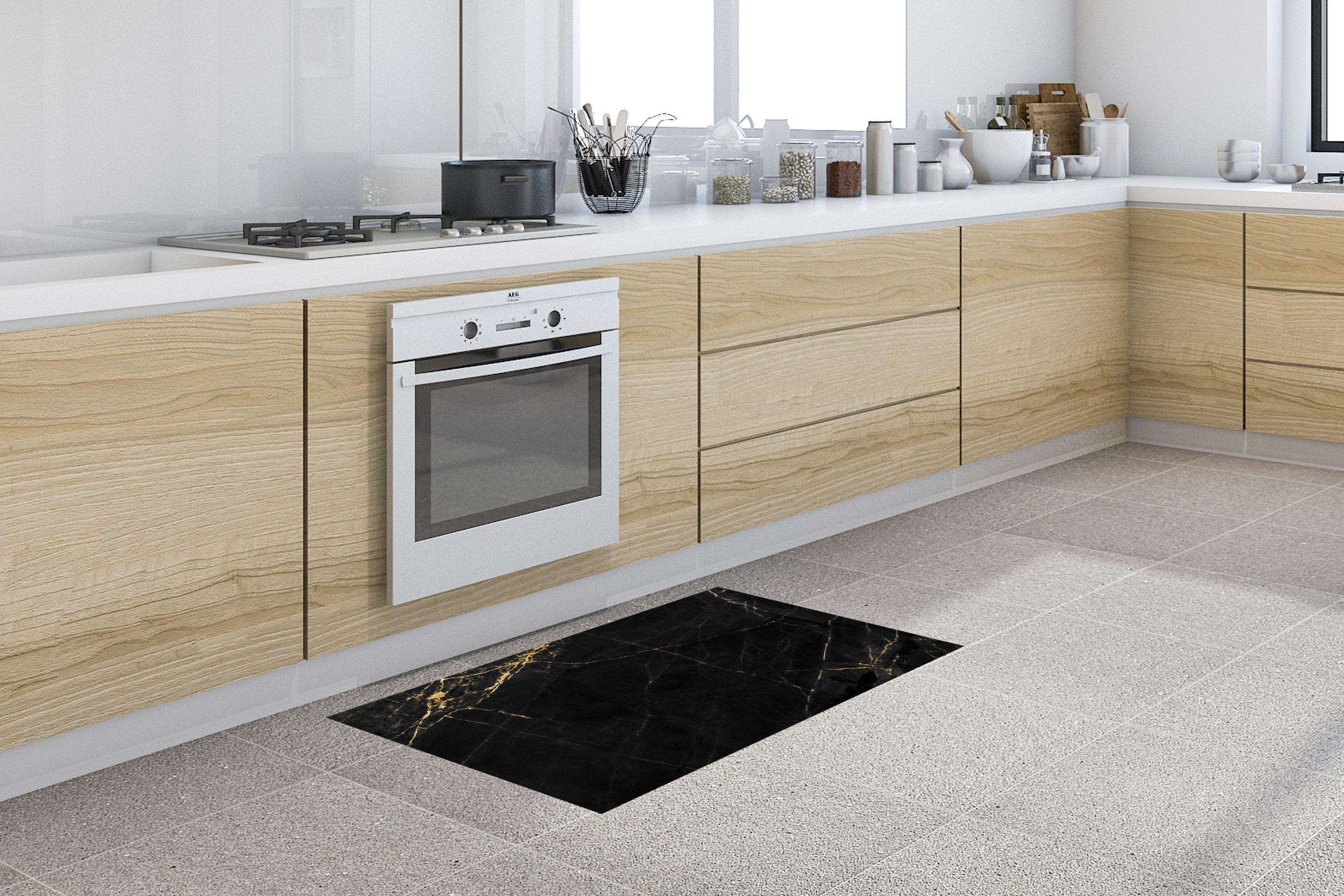 MuchoWow Küchenläufer Marmoroptik - Luxus - Schwarz - Gold, Rechteckig, Küc günstig online kaufen