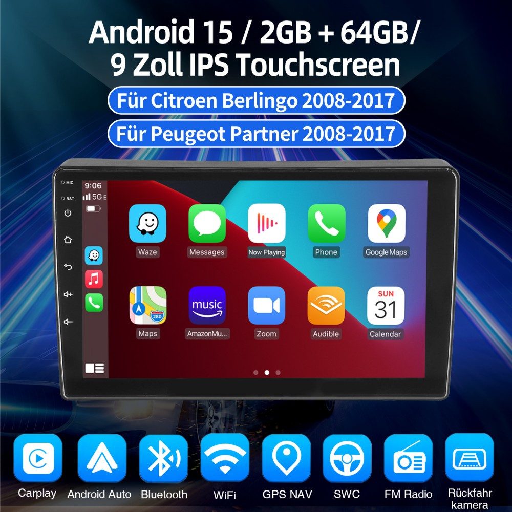 ESSGOO DAB+ CarPlay Android 15 Autoradio Für Citroen Berlingo Peugeot Partner Autoradio (Digitalradio (DAB), 4+64GB(optional), RDS, AM, FM, Carplay Android Auto Bluetooth EQ USB GPS Navi WIFI Touchscreen)