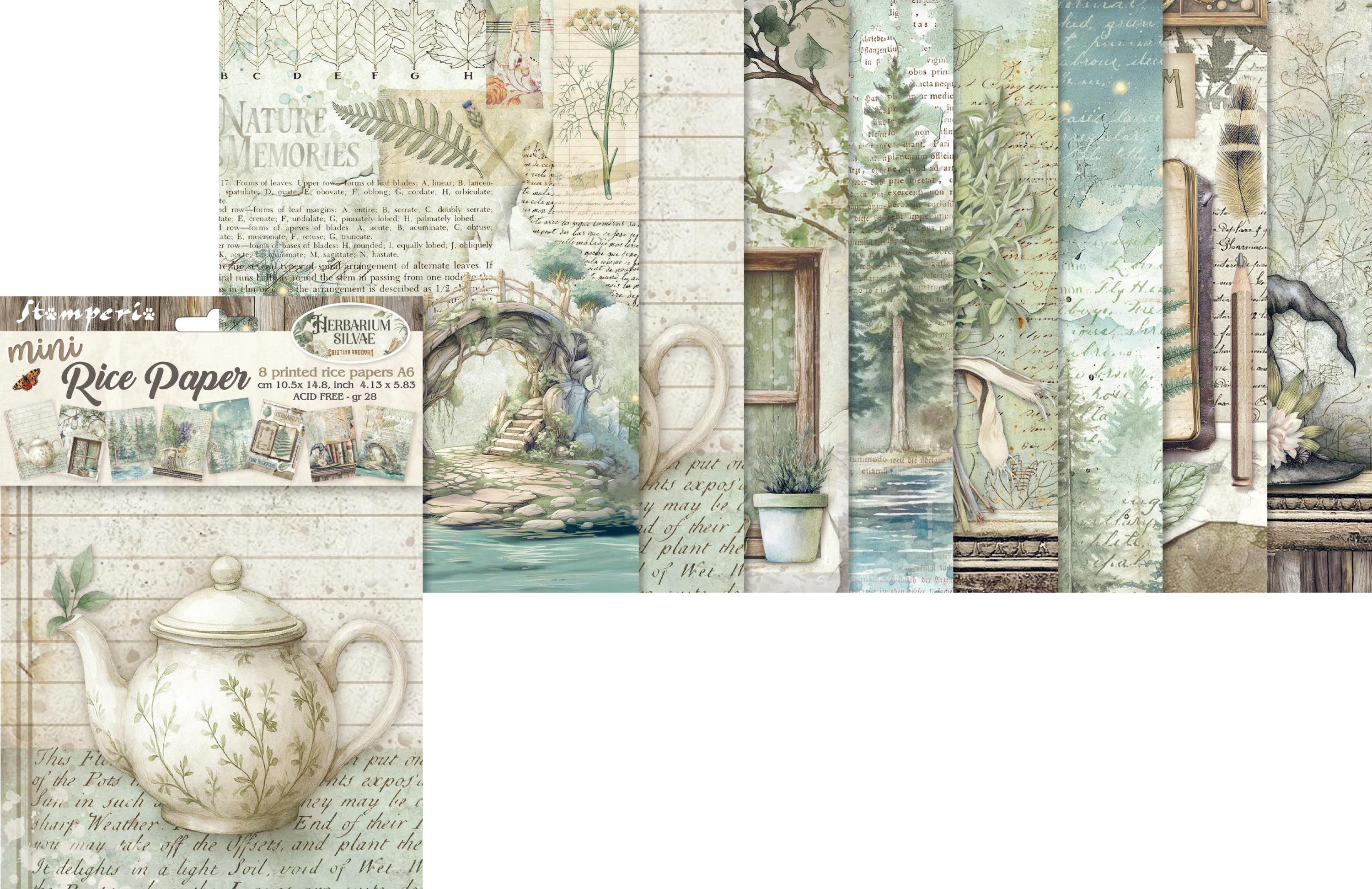 Stamperia Seidenpapier Motiv-Strohseiden Sortiment Herbarium Silvae, DIN A6, 8er-Set