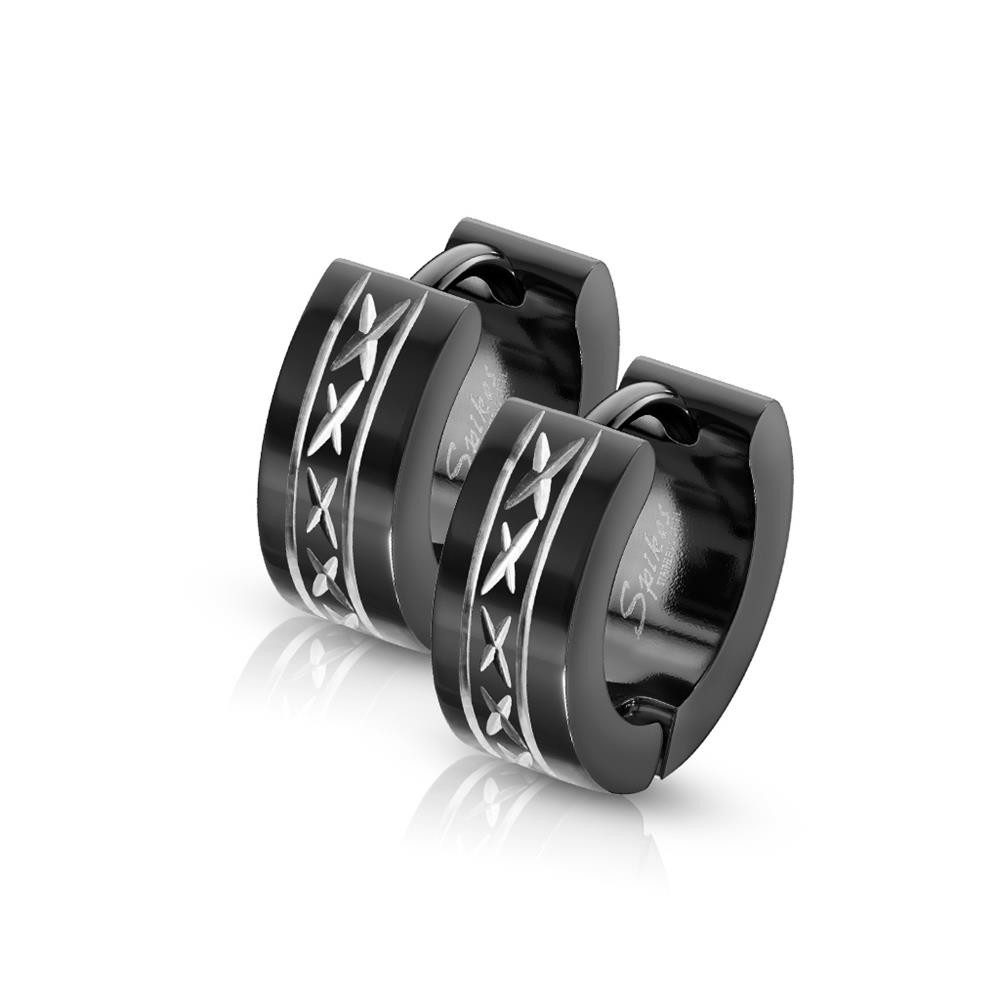 BUNGSA Creolen-Set Creolen schwarz mit gelasertem Dia-Cut Design aus Edelstahl Unisex (1 Paar (2 Stück), 2-tlg), Ohrschmuck Ohrringe