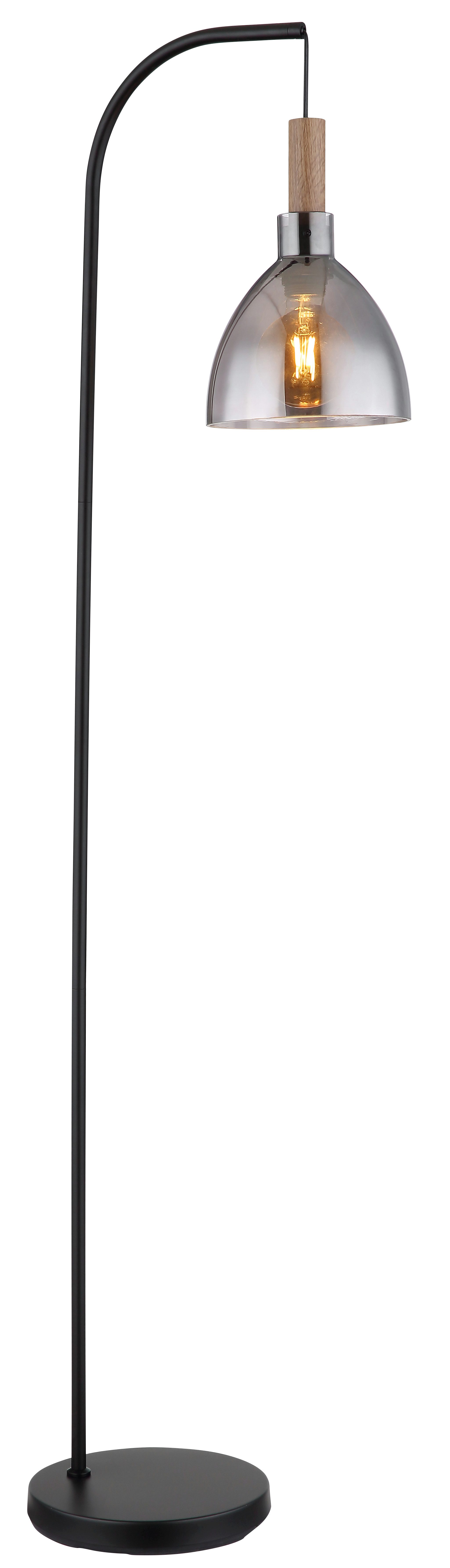 GLOBO LIGHTING Stehlampe MATTEA, Leuchtmittel wechselbar, Schwarze Stehleuchte mit rauchfarbenem Glas und Holzoptik