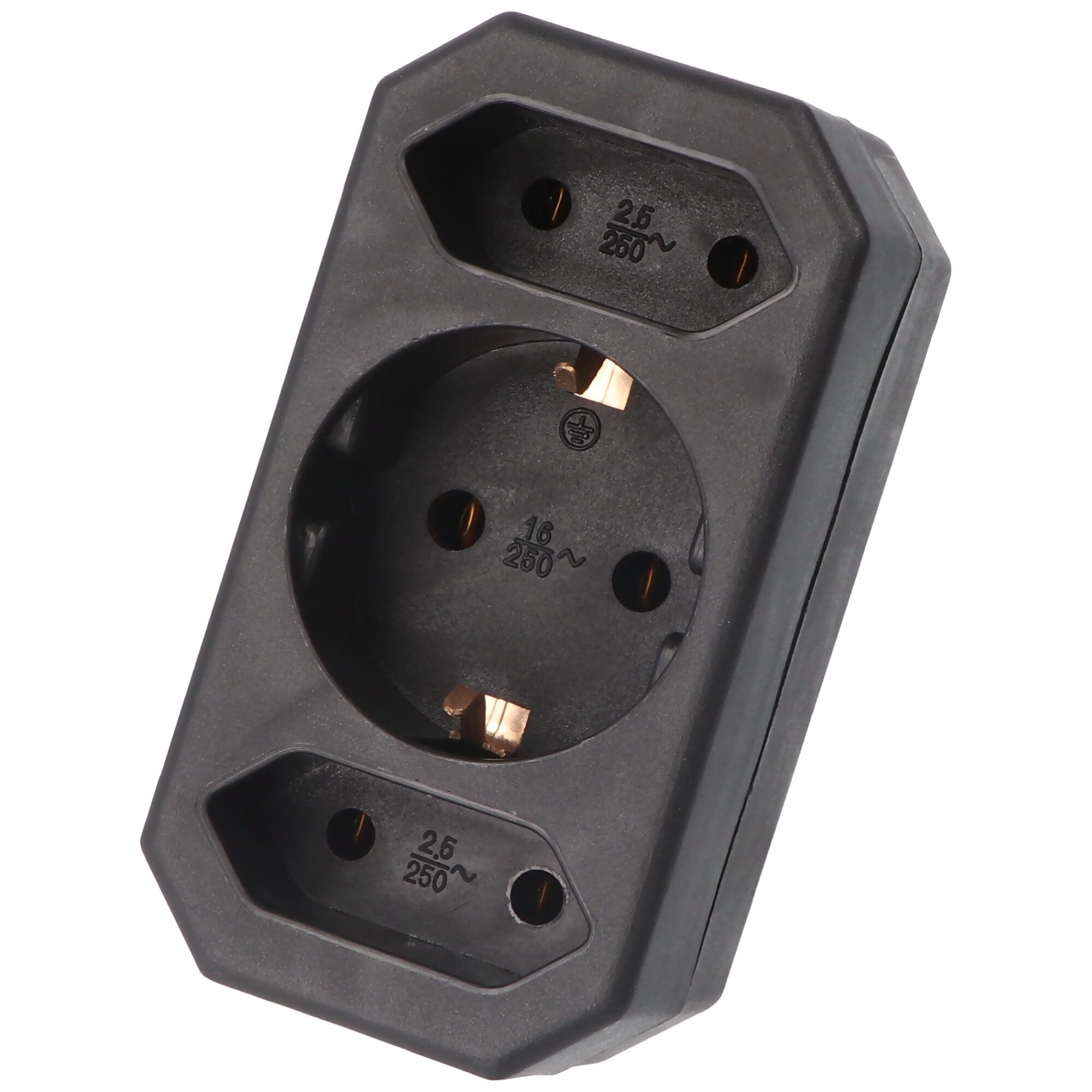 AccuCell Funksteckdose Multistecker 2x Euro und 1x Schutzkontakt schwarz vertikal