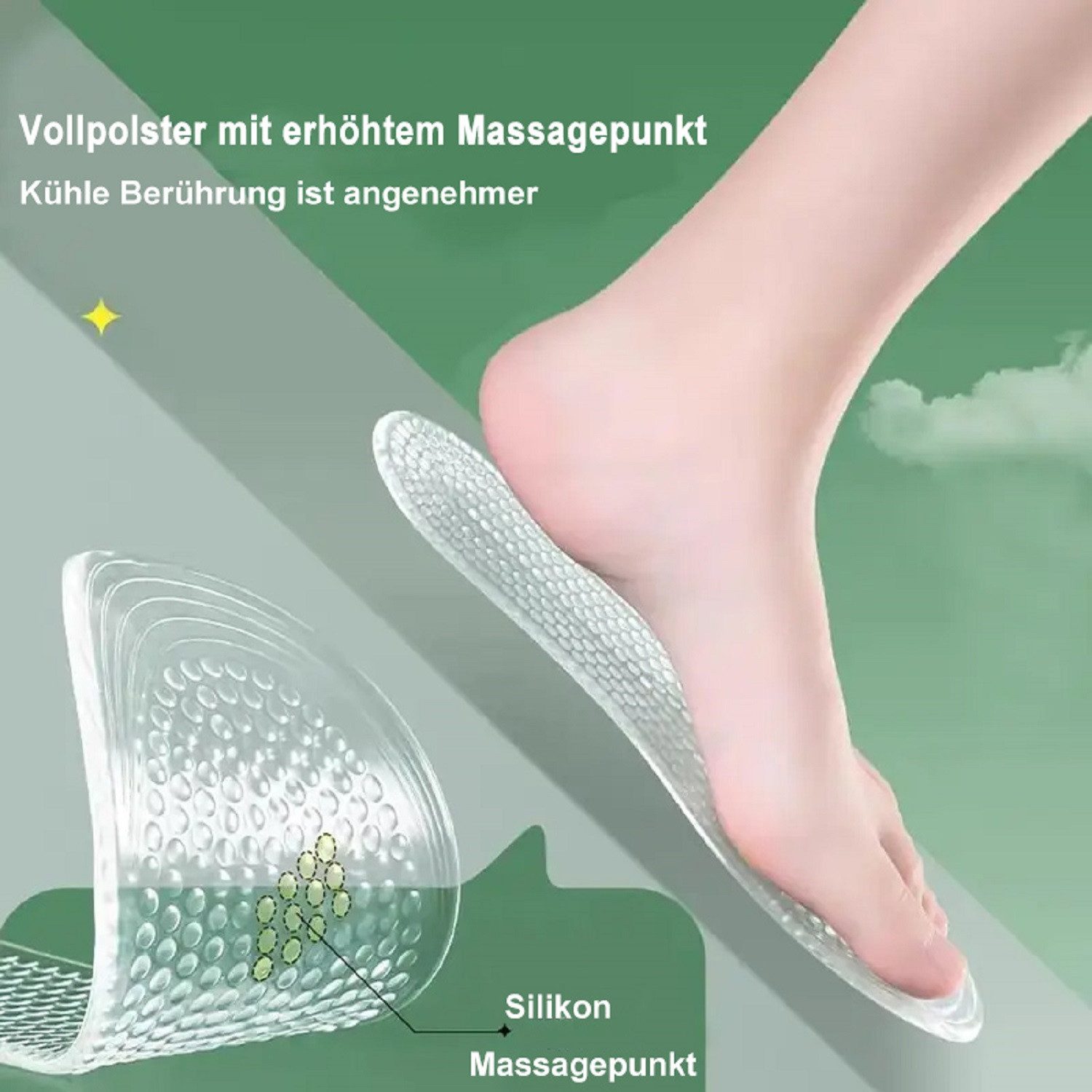 COOL-i ® Einlegesohlen Silikon-Massage-Einlegesohlen – Rutschfest & atmungsaktiv, für Druckentlastung & Komfort