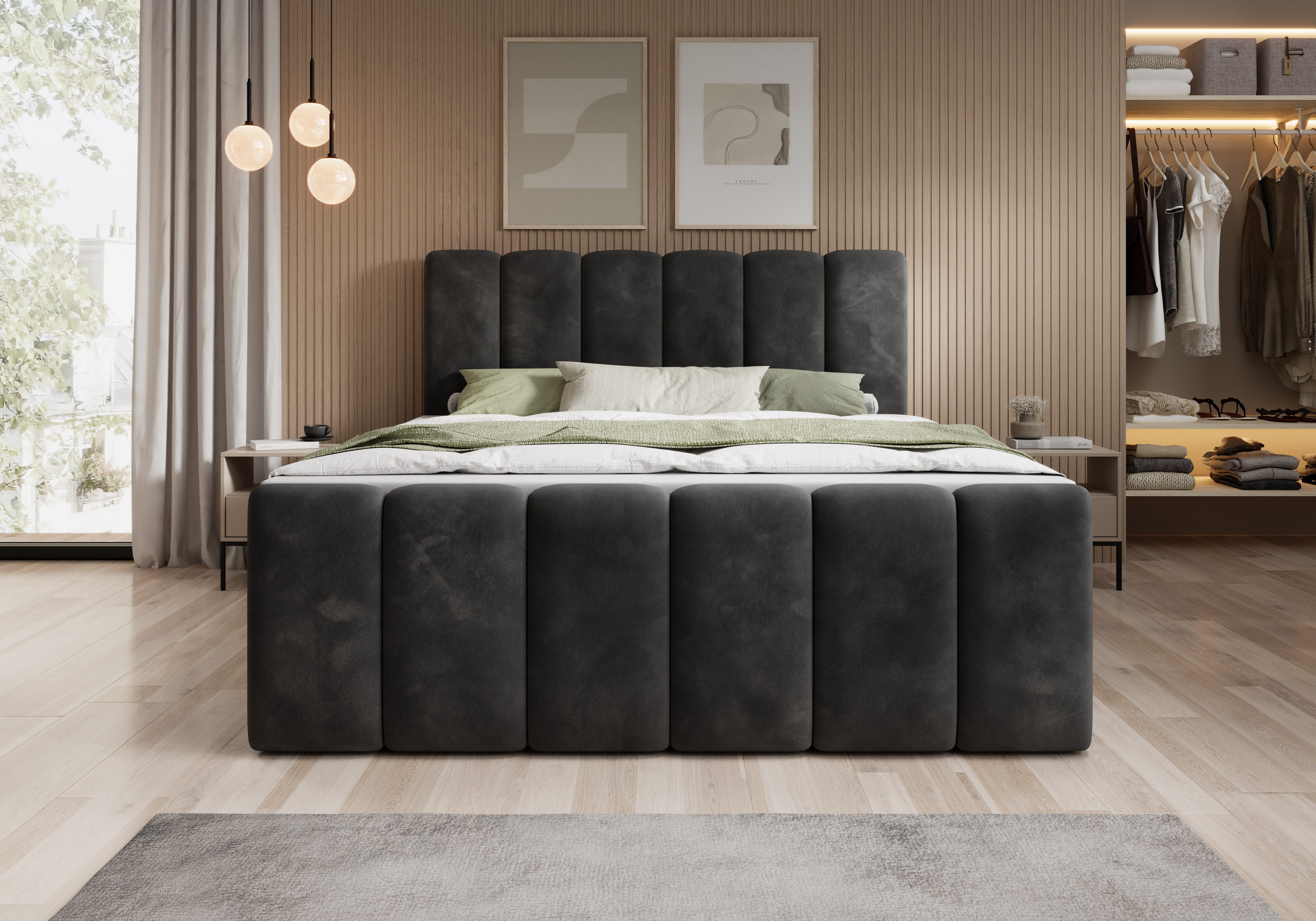 wonello Boxbett Ardena, Bett mit Bettkasten - wahlweise Boucle oder Samt