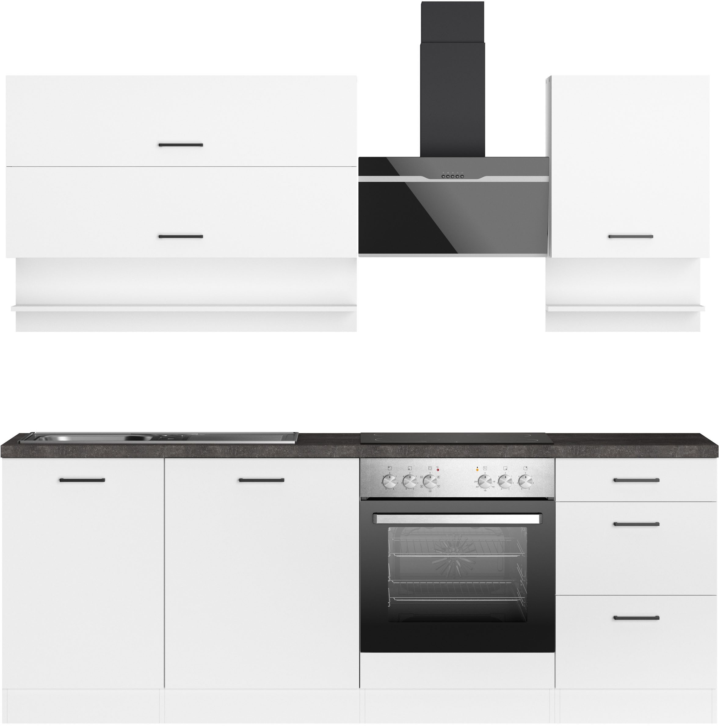 KOCHSTATION Küchenzeile KS-Frieda Breite 220 cm, wahlweise mit E-Geräten, mit 38mm starker Arbeitsplatte