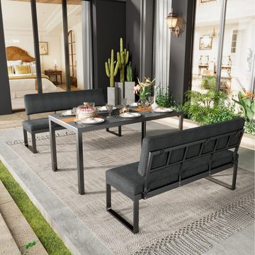 MODFU Garten-Essgruppe Gartenlounge Set, Sitzgruppe, (mit Aluminiumrahmen), Gartenmöbel Set mit 2 Bänke und 1 Esstisch