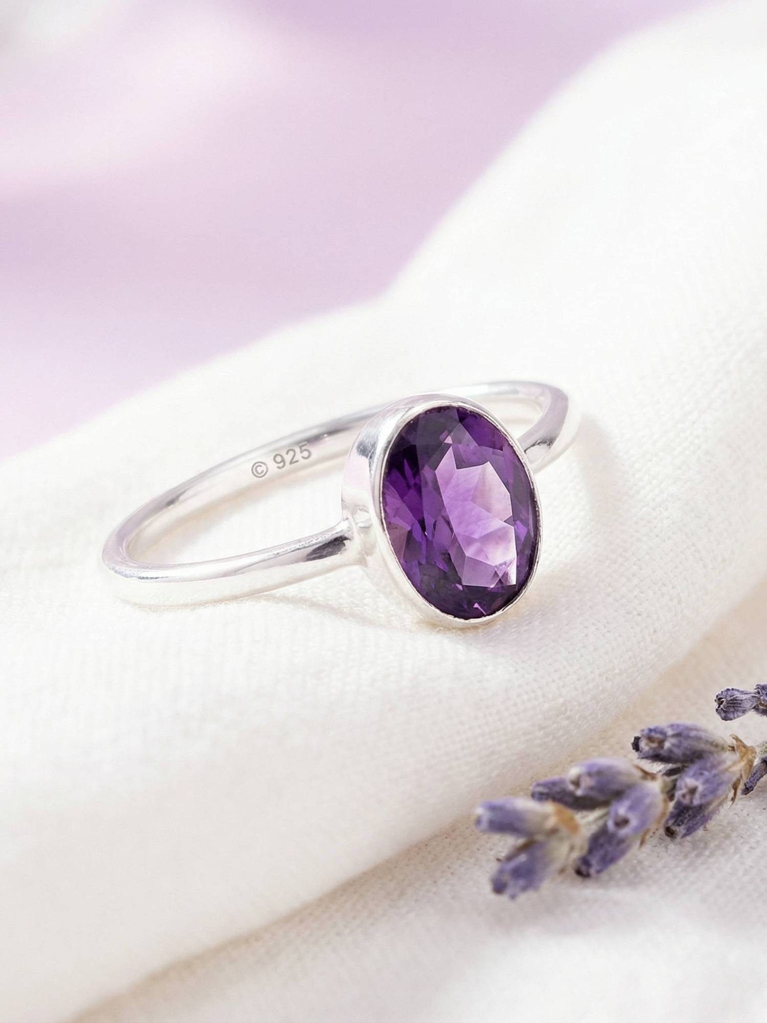 mantraroma Silberring SAMA oval aus 925 Silber mit Amethyst facettiert (Rin günstig online kaufen