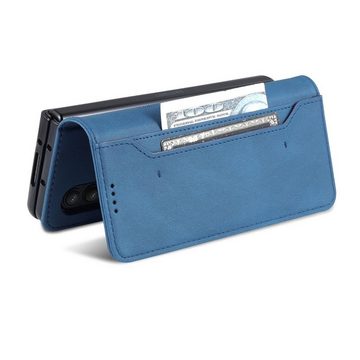 Wigento Handyhülle Für Samsung Galaxy Z Fold4 5G Design Kunst Leder Handy Tasche Hülle Etuis Blau