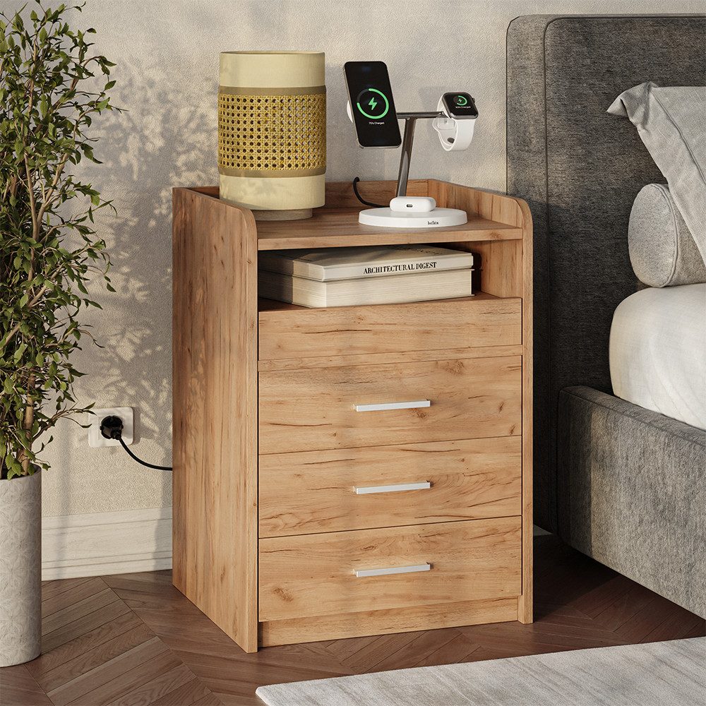 Vicco Nachtschrank Edis, Goldkraft Eiche, 45 x 64 cm mit 3 Schubladen (1-St)