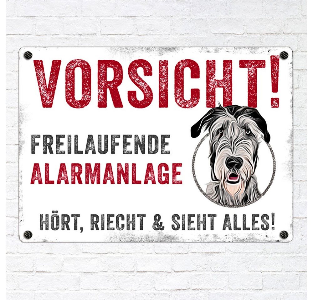Thumbnail - Cadouri Warnschild Hundewarnschild IRISCHER WOLFSHUND - Hinweisschild mit Hunderasse, (Metallschild mit vier vorgebohrte...