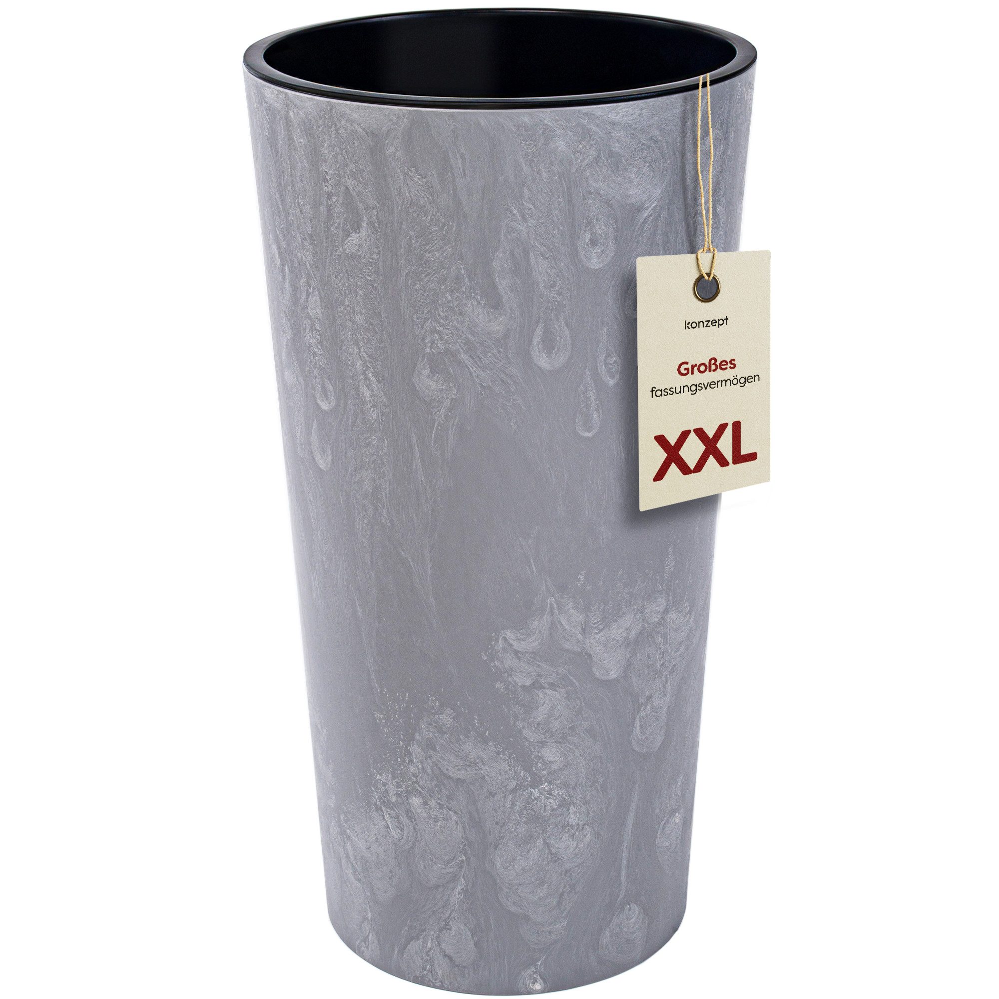 KONZEPT Blumentopf mit Einsatz Hoch 75cm in Beton Optik, für Außenbereich, Modernes Design, UV-beständig, keine scharfen Kanten, bruchfest