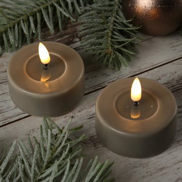 Deluxe Homeart LED-Kerze LED Teelicht Mia flackernde 3D Flamme D: 6,1cm sand/taupe 2 Stück (2-tlg)