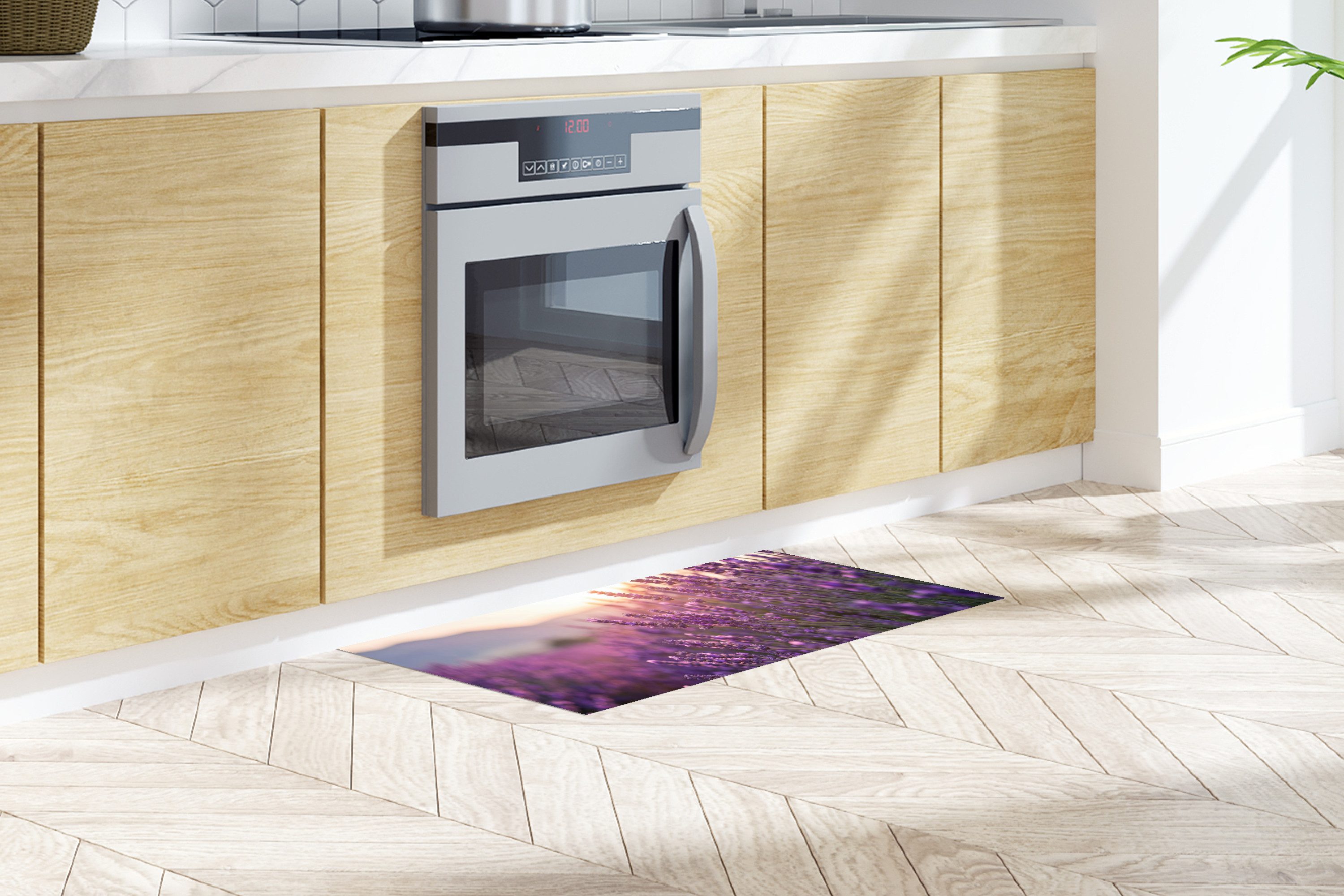 MuchoWow Küchenläufer Lavendel - Lila - Sonnenlicht, aus Kunststoff, Küchenteppich, Läufer für Küche, Rutschfest, Küchendeko, 120x50 cm