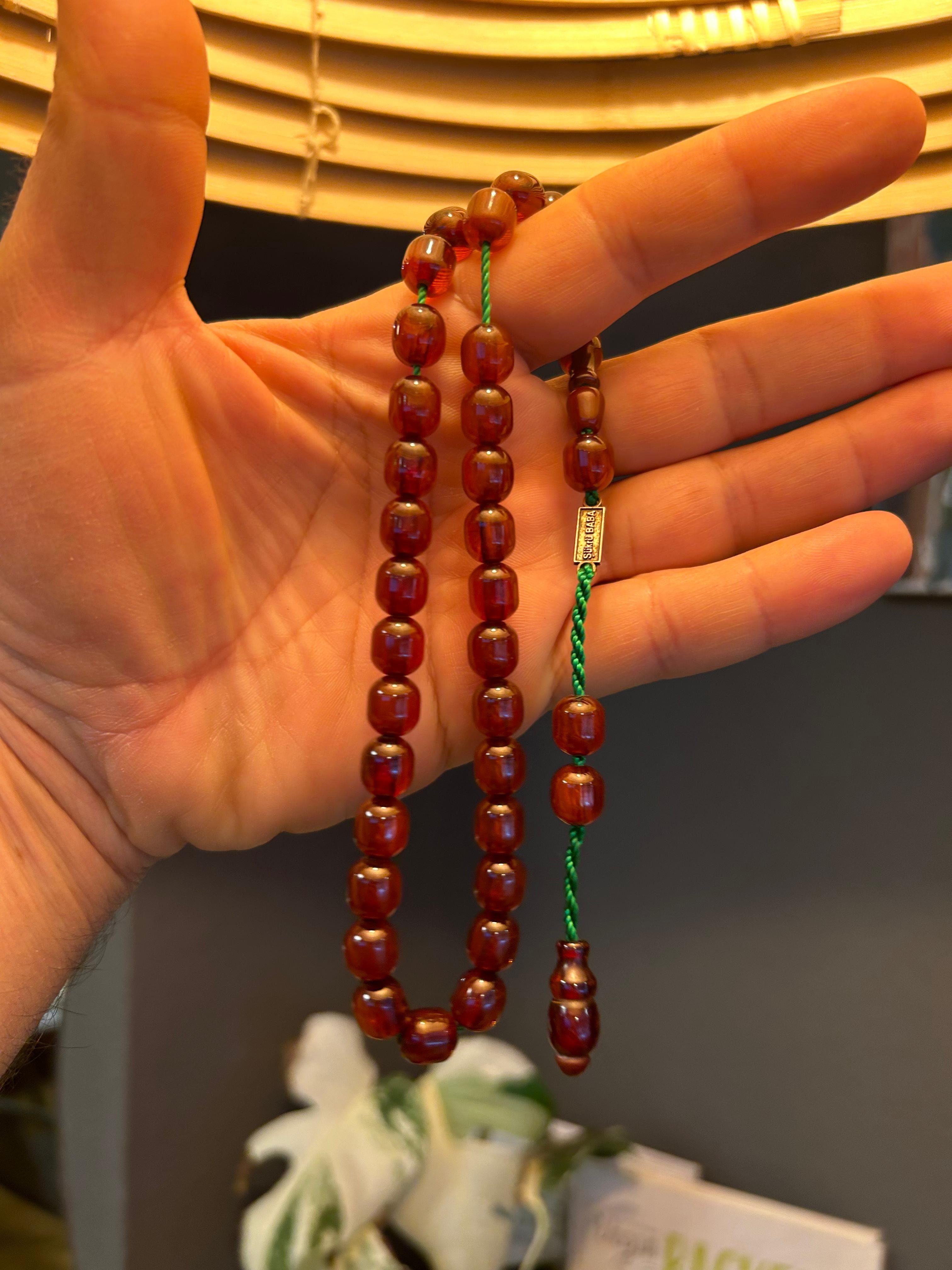 Rosary, Bakalite TesbihBid Faturan Prayerbeads Kettenanhänger Misbaha Namaz Geschenk, Sandalous Oltu Kehribar (Gebetskette Tasbeeh kuka sistemli Tesbih islam Tasbih islamisches 33-tlg) Amber Geschenk