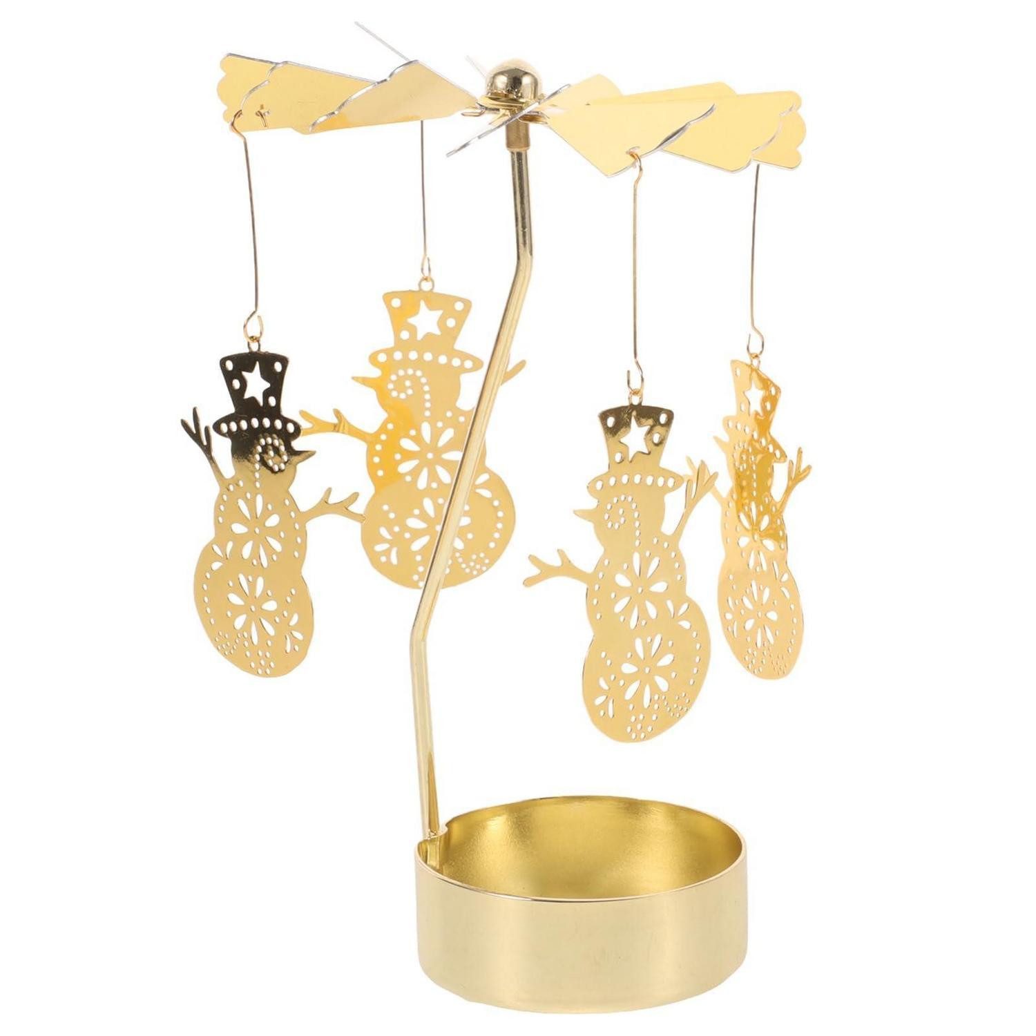 LuxusKollektion Teelichthalter Kerzenhalter Karussell Schneemann Gold (1 St)