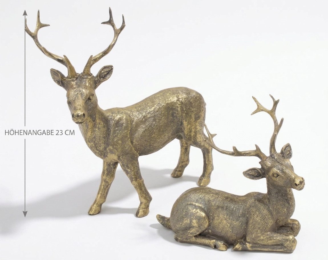 Home-trends24.de Dekofigur Hirsch Goldfarben Deko Figur Objekt Statur 2er-Set (2 St)