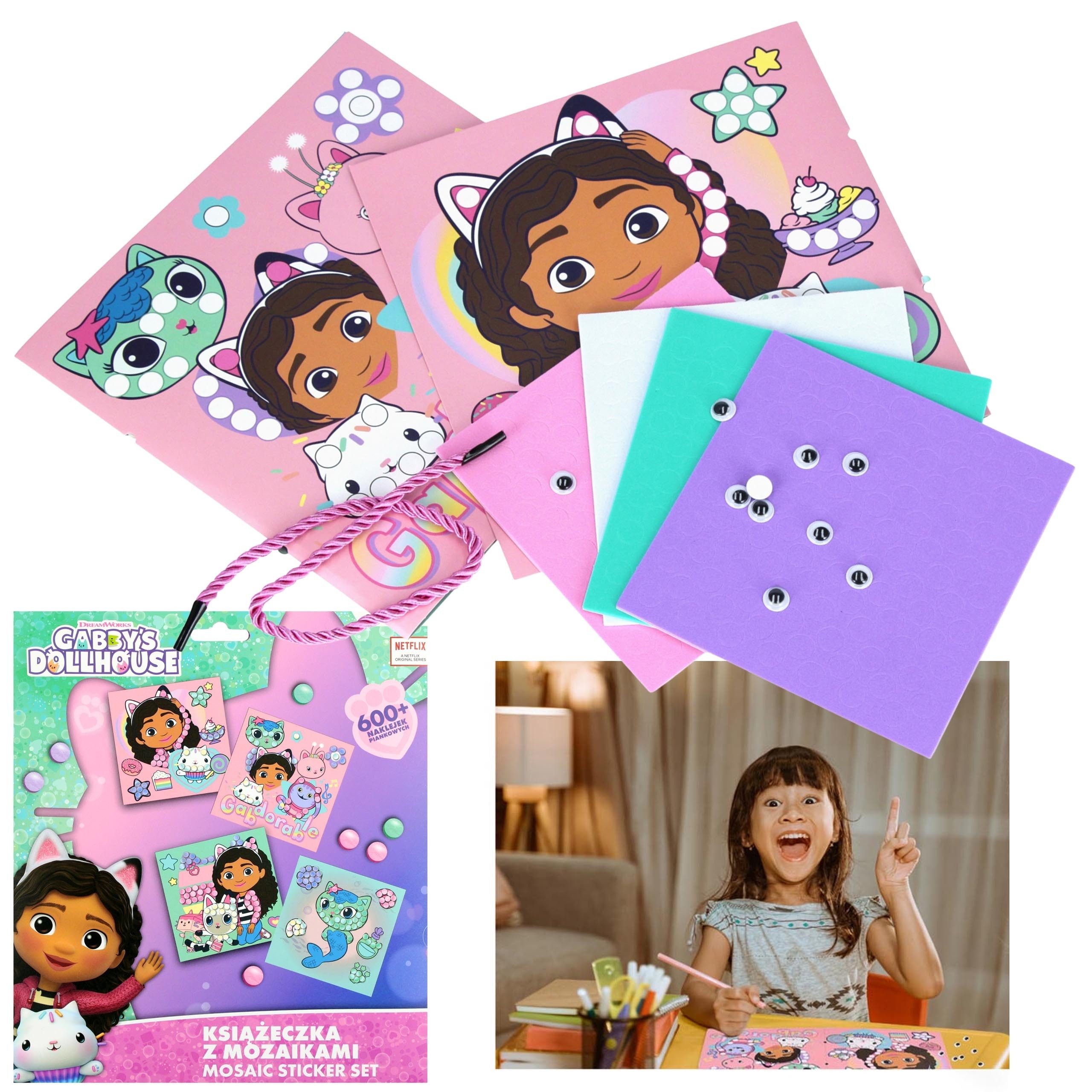 Gabby's Dollhouse Stickerbuch Gabby's Dollhouse Kreativset, Mosaikbuch, 600 Schaumstoffsticker