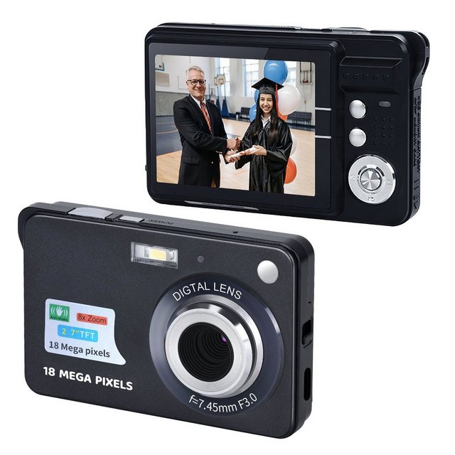 Andoer 720P,8-facher Digitalzoom,2,7 Zoll TFT,Anti-Shake Video Camcorder Vollformat-Digitalkamera (18 MP, Gesichtserkennung, Smile Capture, Multi-Snapshot, Selbstauslöserfunktion)