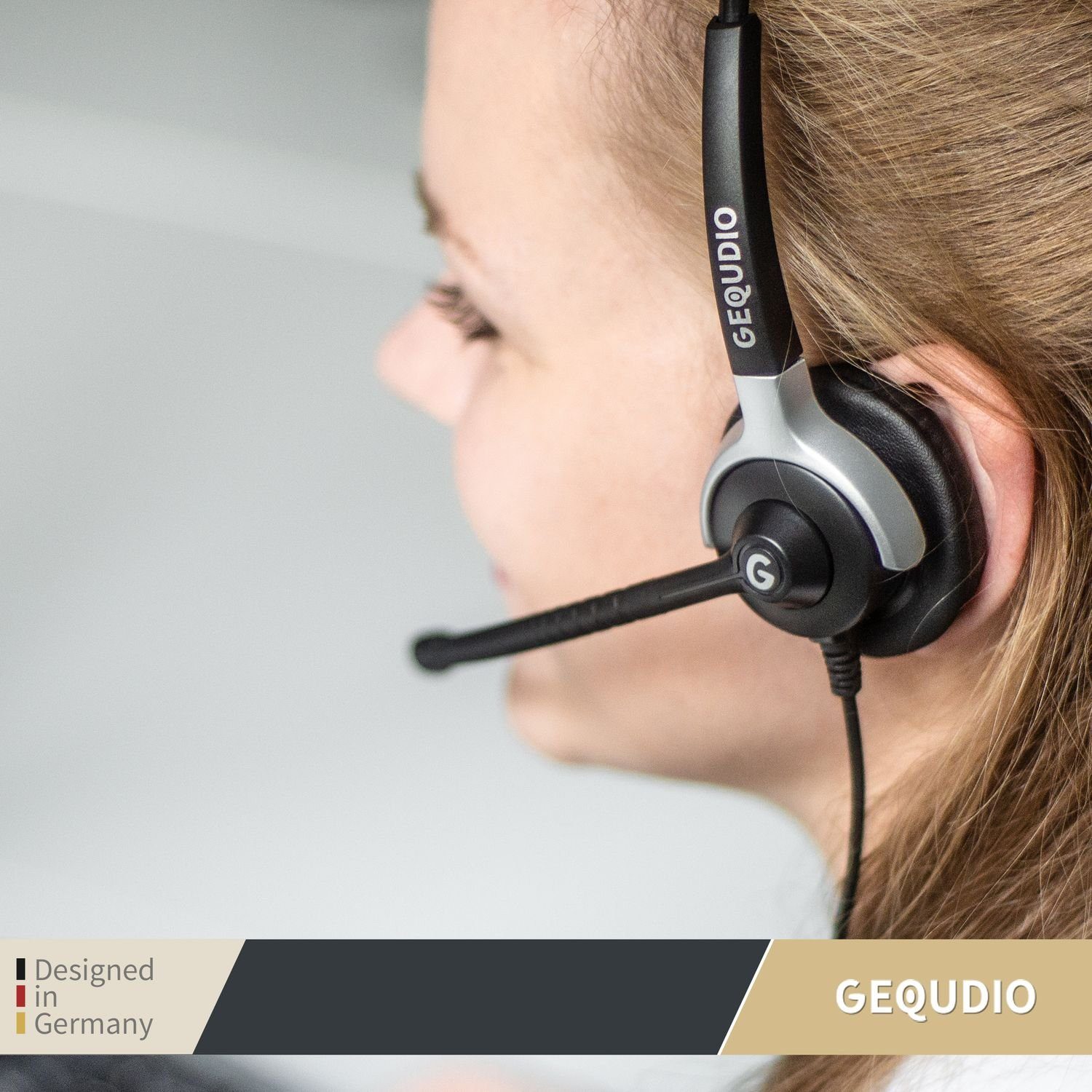 GEQUDIO für Gigaset, Panasonic, Grandstream, 80g Federstahl, für Headset aus Telefone Klinke 2,5mm (2-Ohr-Headset, Bügel mit mit Anschlusskabel) Endgeräte, leicht, inklusive mehrere Wechselverschluss Polycom