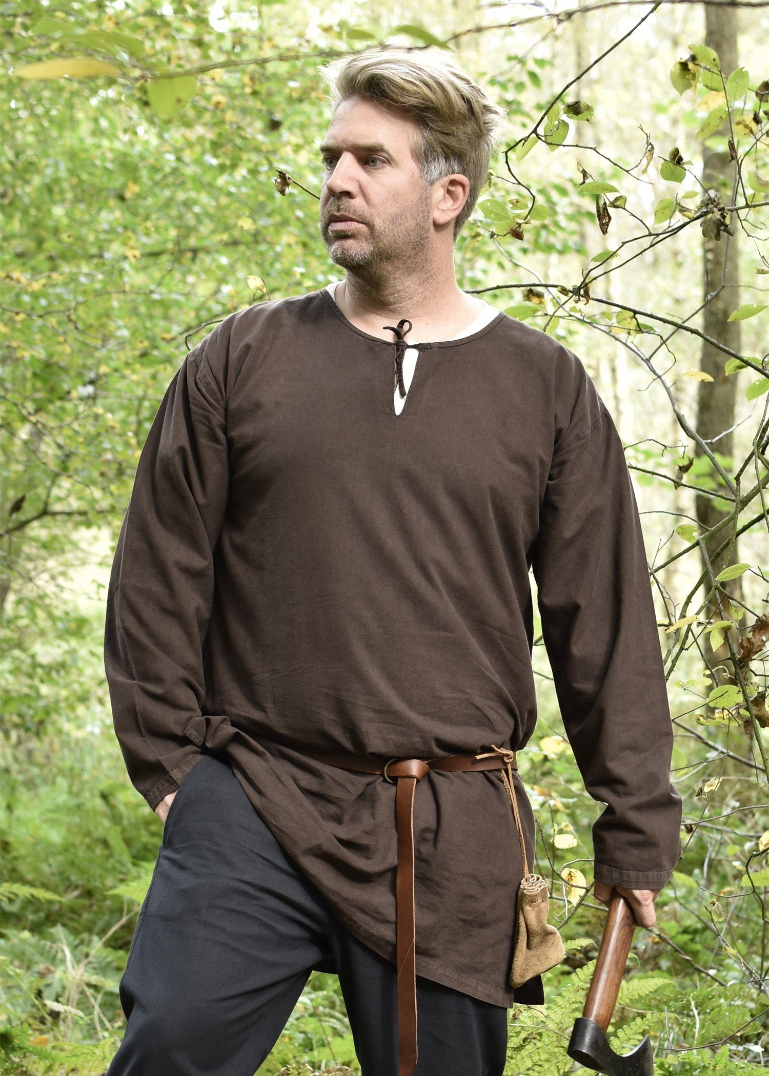 Wikinger-Kostüm Mittelalter-Tunika Gunther, langarm, braun