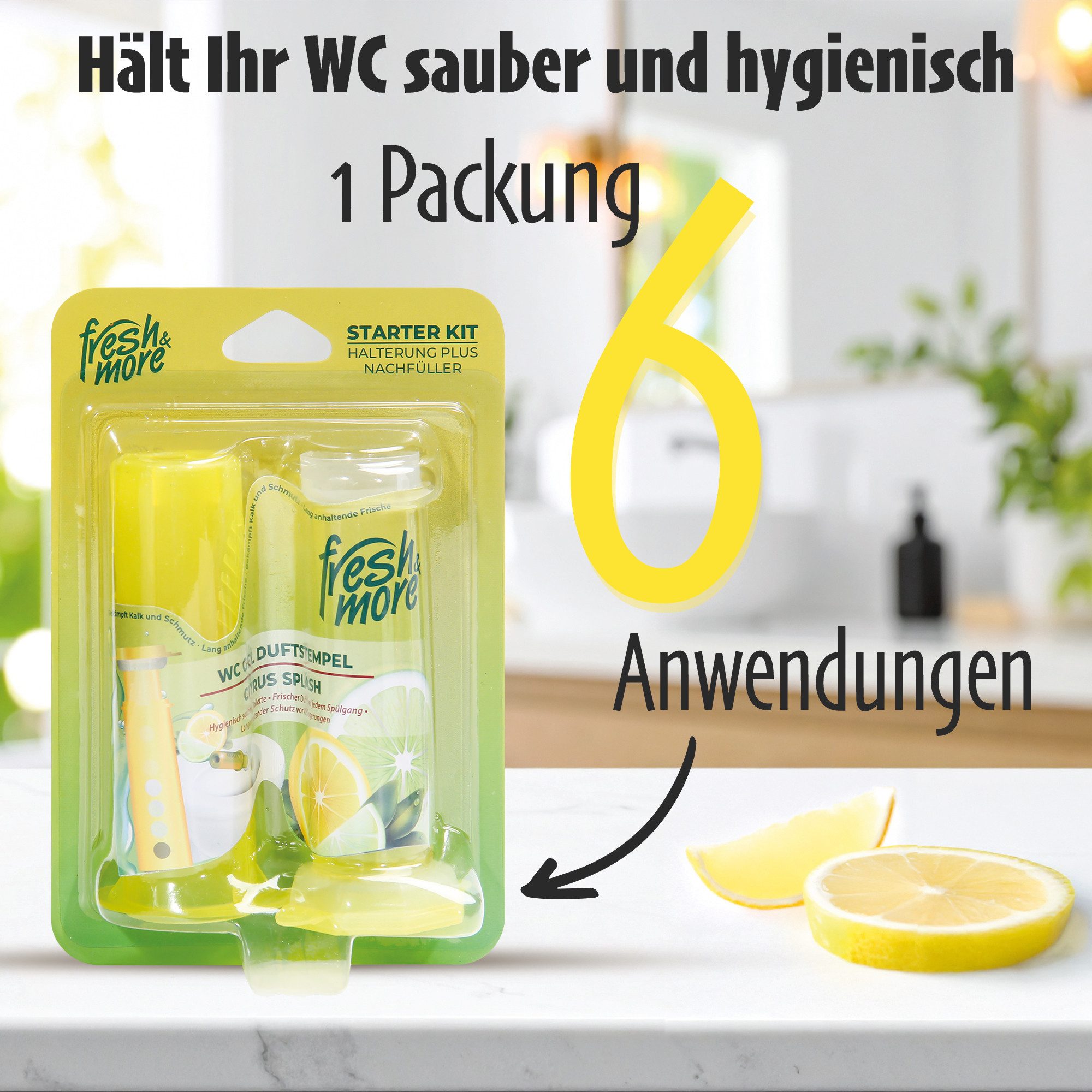 fresh & more WC-Duftspüler Duftstempel (3-St., 6 WC-Steine), Starter Set, WC-Siegel, körbchenloser WC-Reiniger