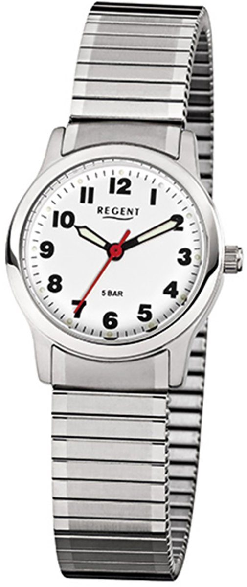 Quarzuhr Damen-Armbanduhr Edelstahlarmband Analog klein silber F-898, (ca. 28mm), Regent Regent Armbanduhr Damen rund,