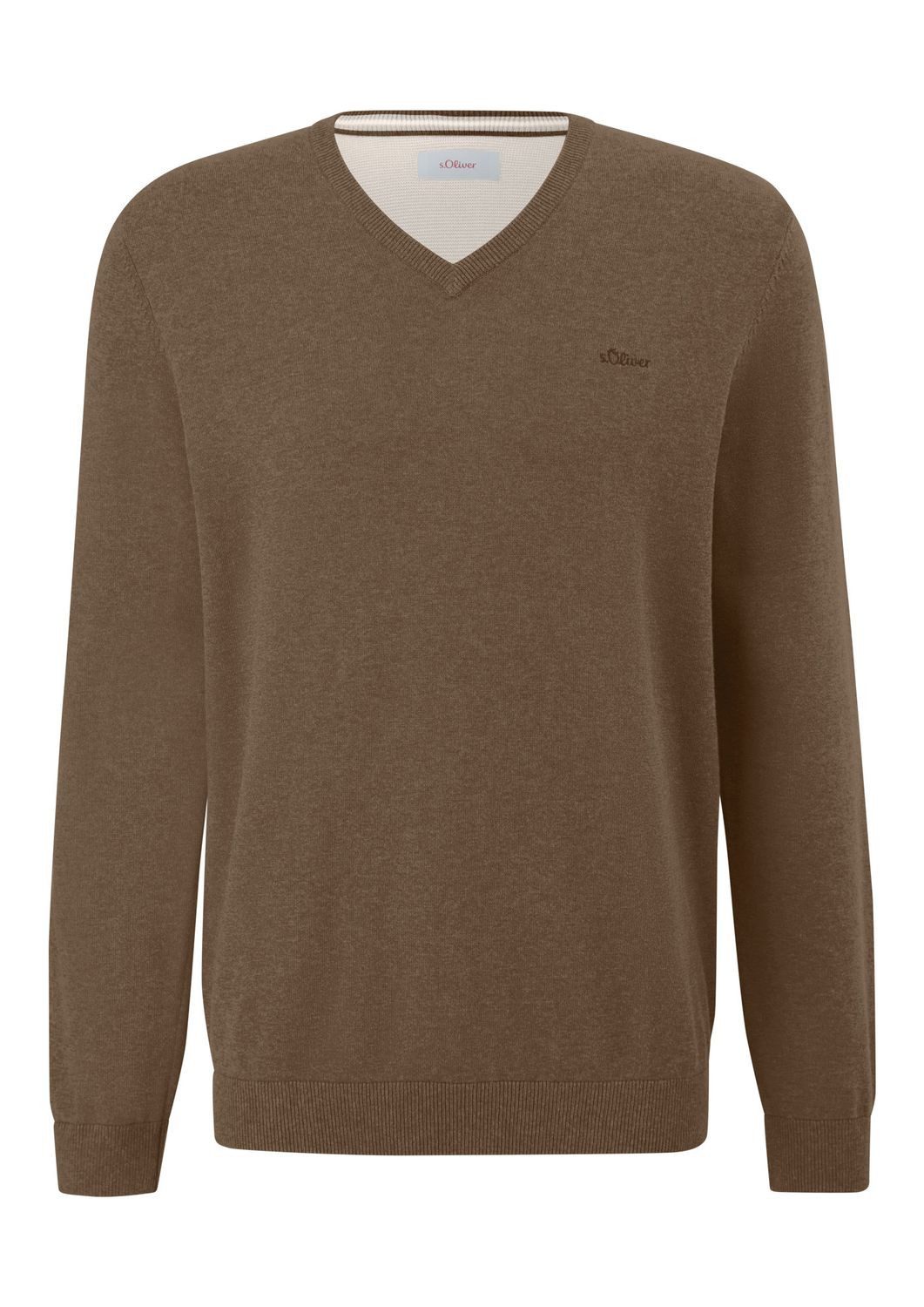 s.Oliver V-Ausschnitt-Pullover Pullover (1-tlg) V-Ausschnitt, langarm, Logo günstig online kaufen