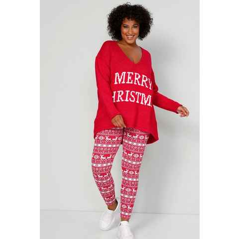 Angel of Style Strickpullover Pullover oversized Merry Christmas V-Ausschnitt