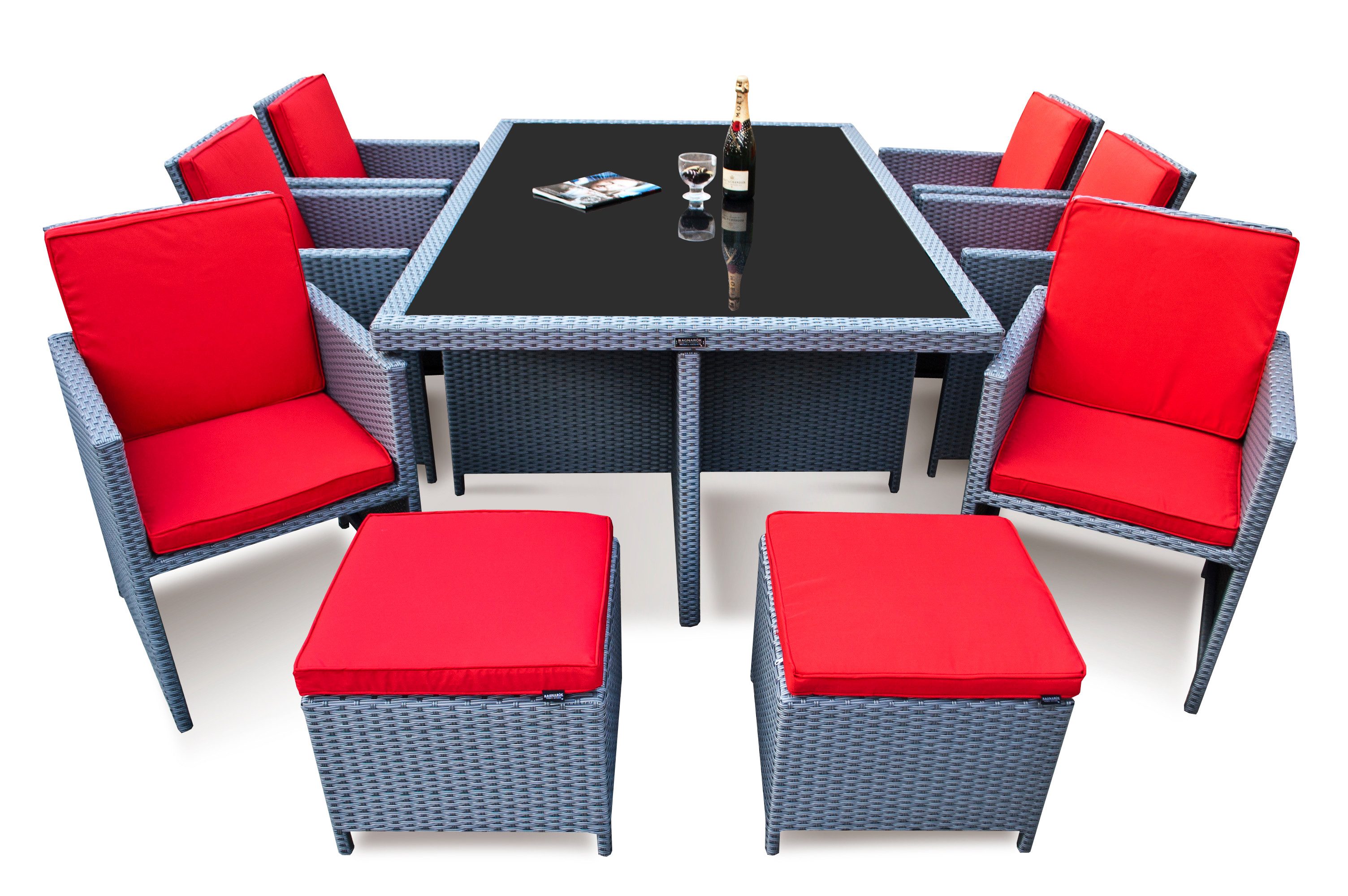 Ragnarök Möbel-Design Garten-Essgruppe Heimdall Esstisch Set 6+4, (Set), Würfelsystem, klappbare Rückenlehne