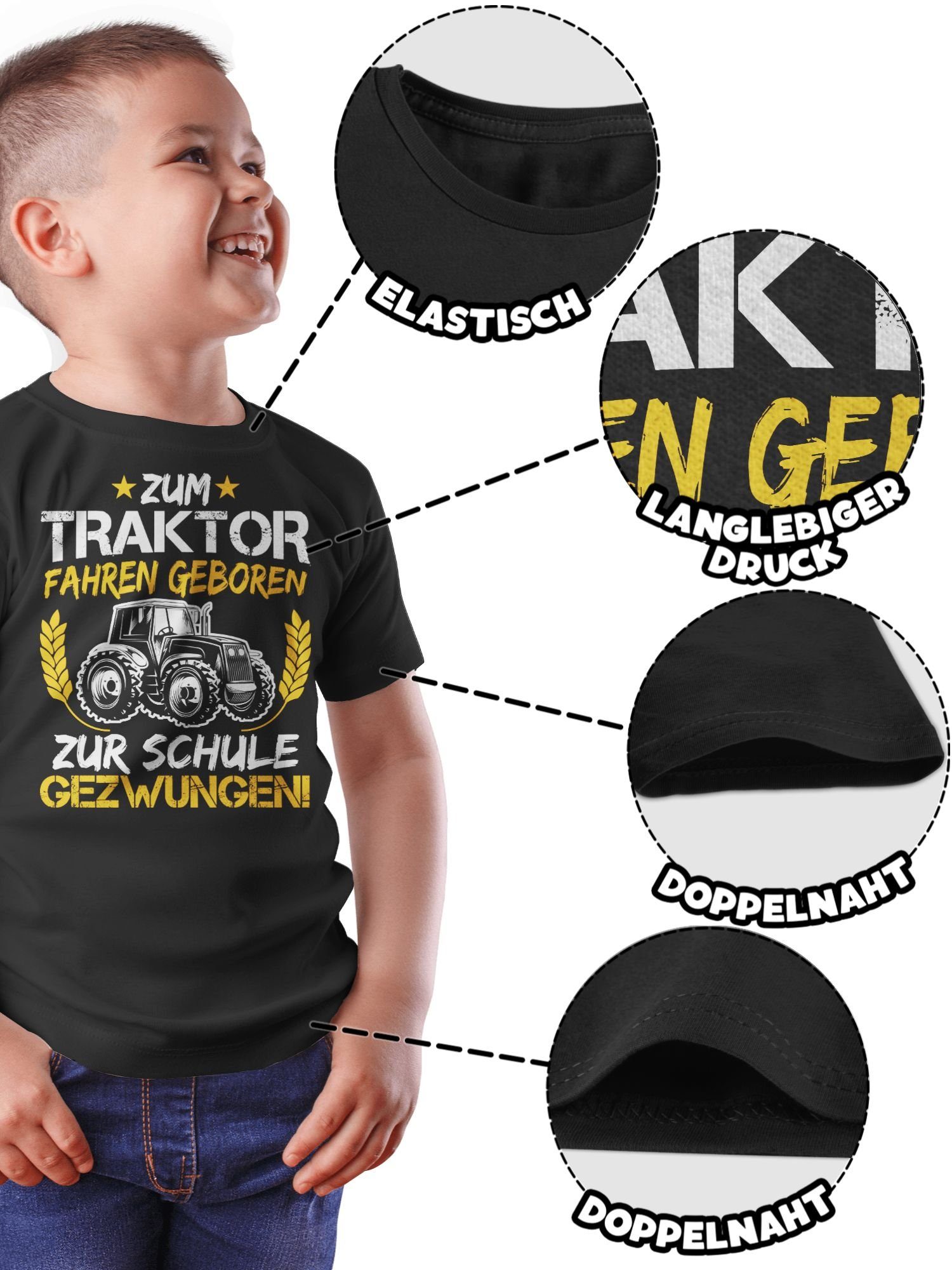 Schulanfang Traktor Einschulung Junge 1 Orange/Weiß gezwungen Zum zur Shirtracer Geschenke fahren geboren Schule Schwarz T-Shirt