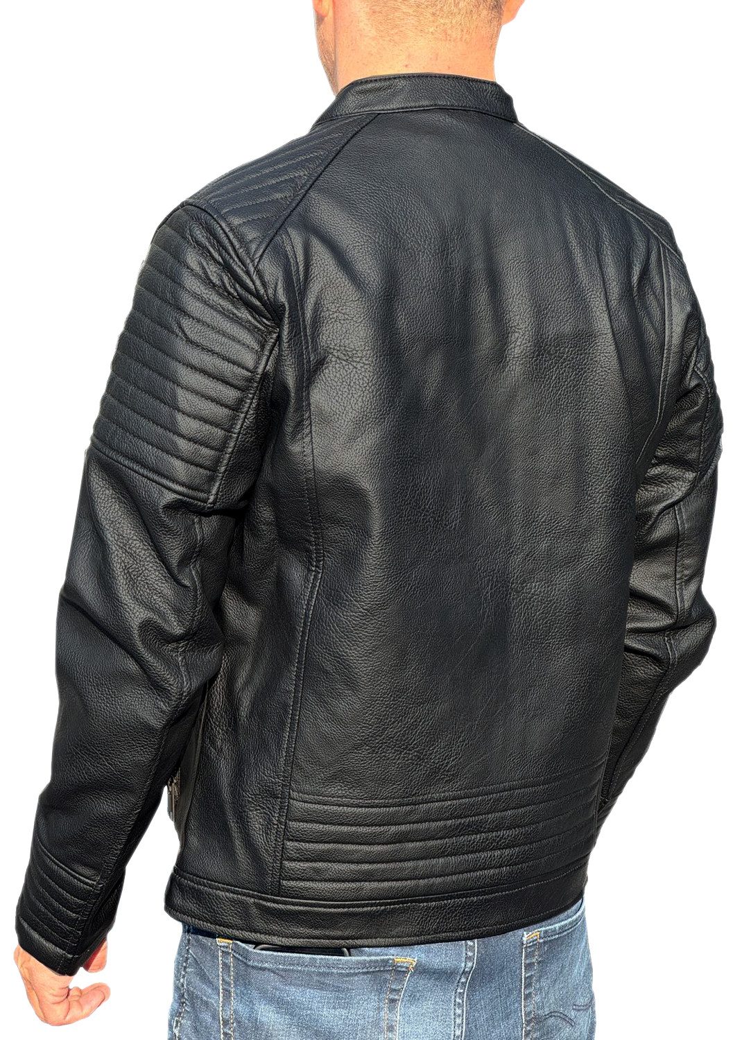 Jack & Jones Bikerjacke hochwertige Slim Fit Kunstlederjacke mit Steppmuster Kunstlederjacke mit Reißverschluss und Druckknopf – Bild 3 von 3