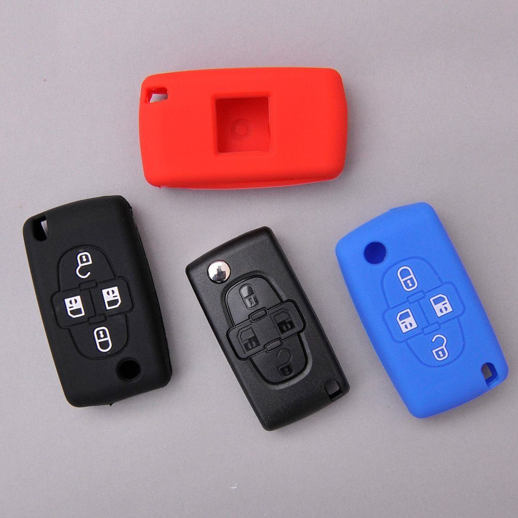 807 Ranch Partner 1007 Schlüsseltasche Schutzhülle Tasten Peugeot Autoschlüssel Silikon Blau, C4 für Citroen 4 mt-key Softcase Schlüssel C8