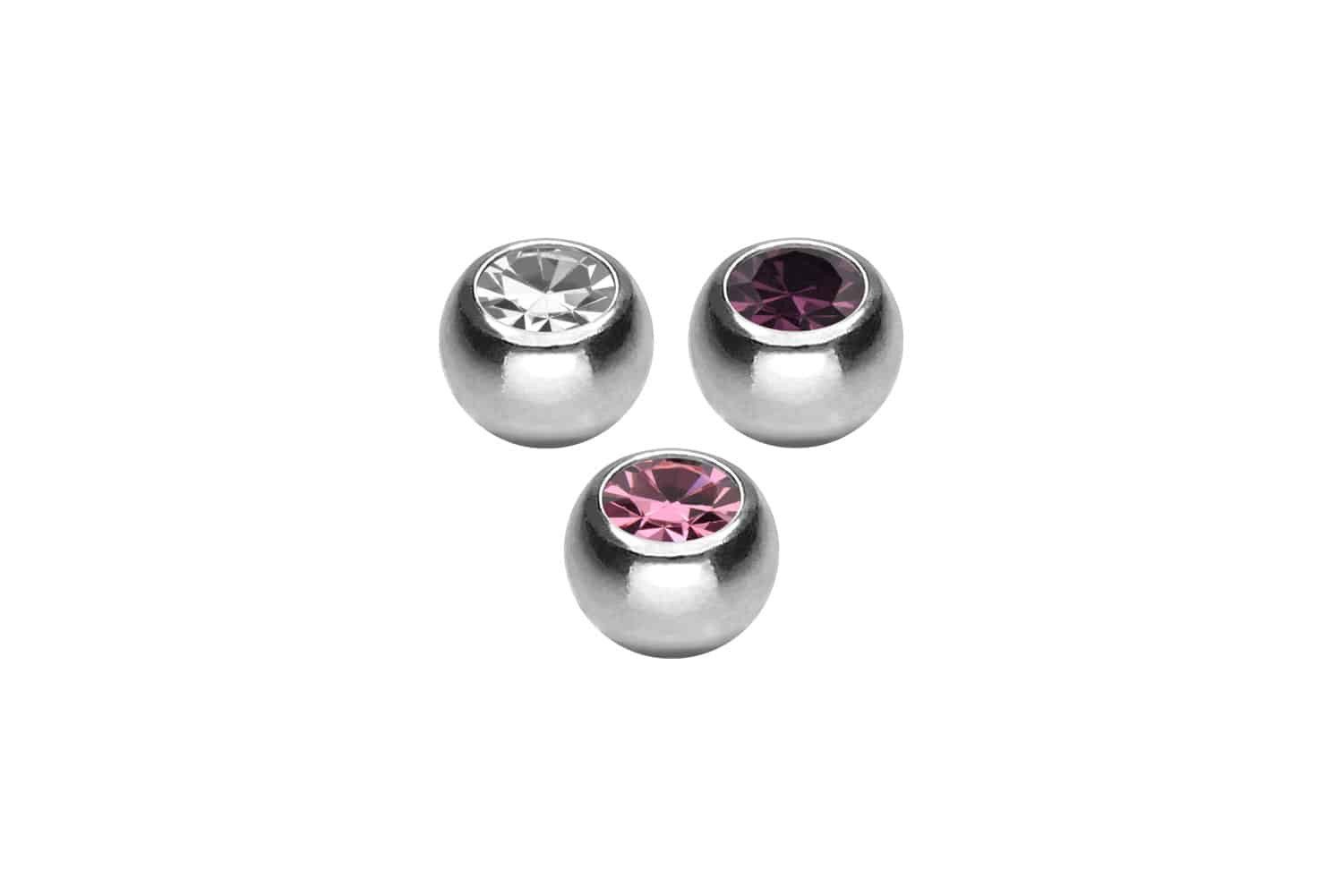 PIERCINGLINE Piercing-Set SET Chirurgenstahl Schraubkugel KRISTALL (Schraub-Aufsätze, 3erSET1 = 1,6 mm Gewinde)