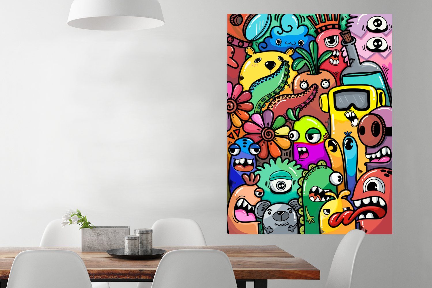 MuchoWow Poster Monster - Muster - Gemüse - Blumen - Regenbogen - Kinder, (1 St), Wandbild, Deko, Schlafzimmer, Wohnzimmer, Qualitätsdruck Dickes Papier