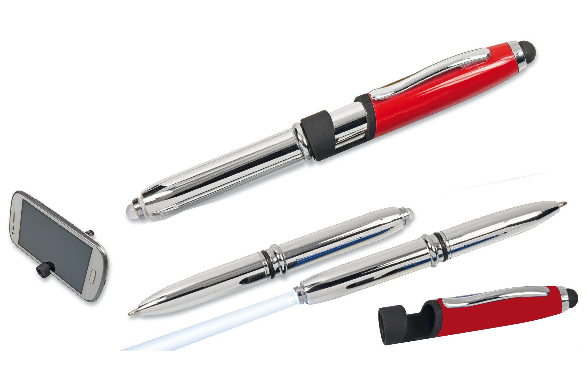 Best Offer Kugelschreiber 5x LED Touchpen Kugelschreiber / mit Licht und Smartphone Halterung
